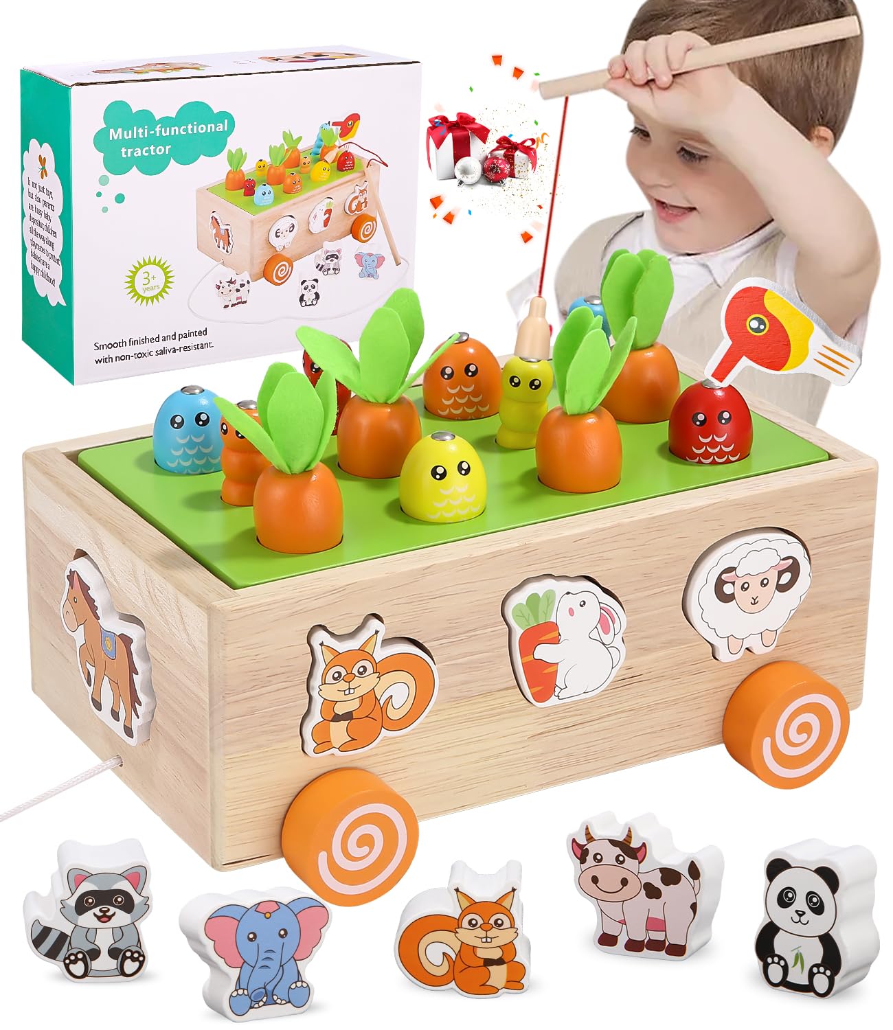 Zofory Montessori Wooden Farm Toy, 1-3 Years, Carrot Game, Motor Skills, Gift for Toddlers