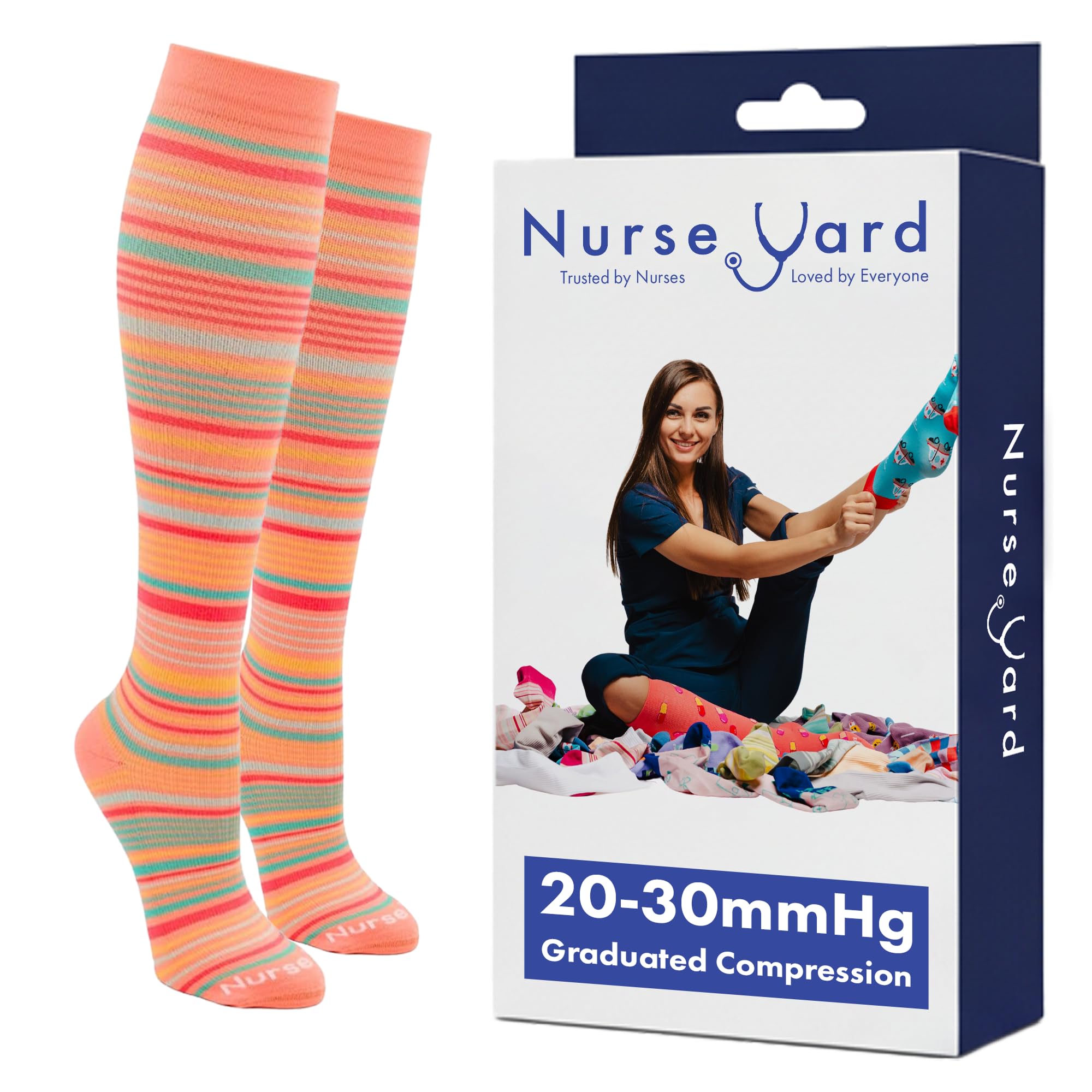 Nurse Yard Compression Socks for Nurses - Women &amp; Men - 20-30mmHg Graduated Compression, For Medical Staff, Athletes - 1 Pair