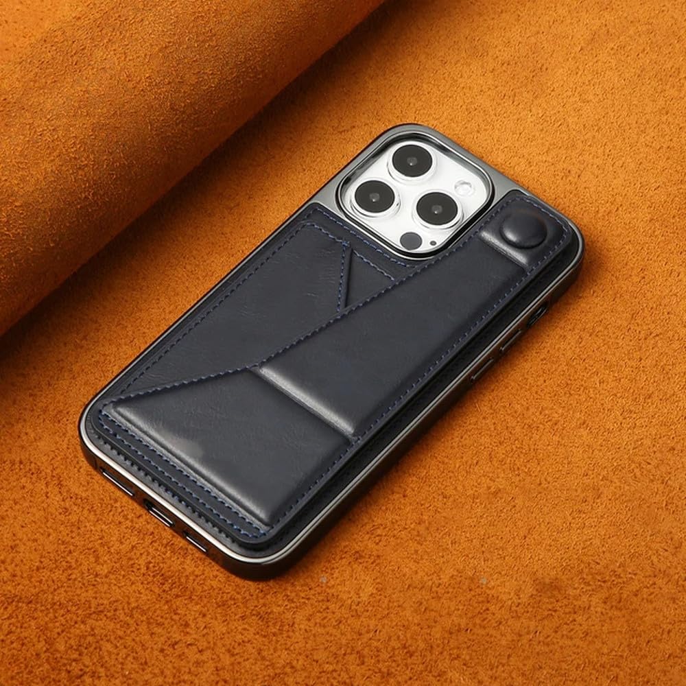 Étui portefeuille en cuir pliable iPhone 15 Pro Max 12 bleu