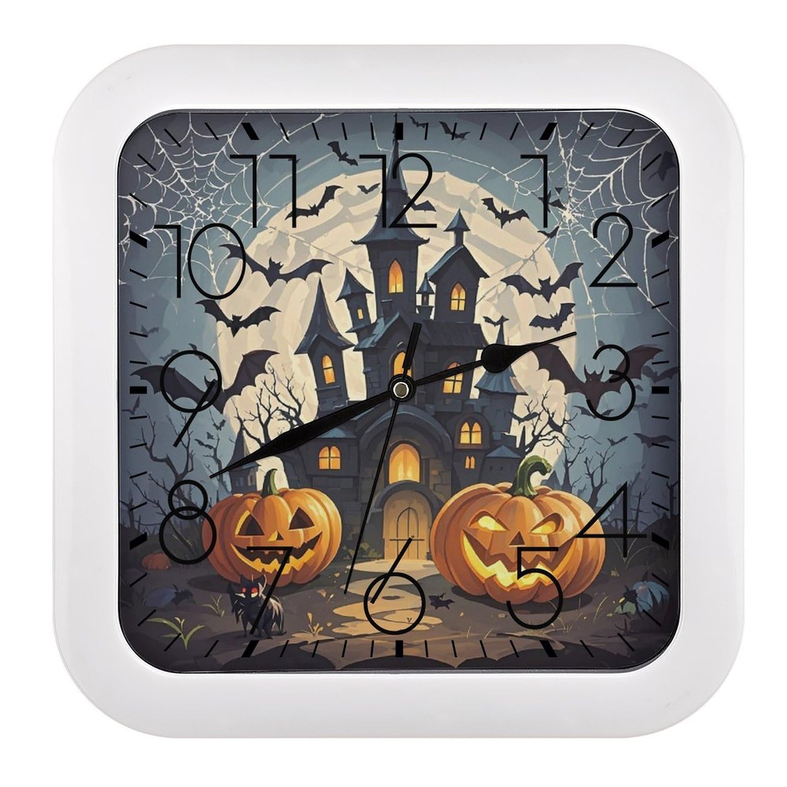 LZQPOEAS Pumpkin Lantern Castle Wall Clock Fashionable Versatile Silent Wall Clock Simple Elegant Non Ticking Analog Clocks Easy to Install Square Modern Clocks for Home Decoration