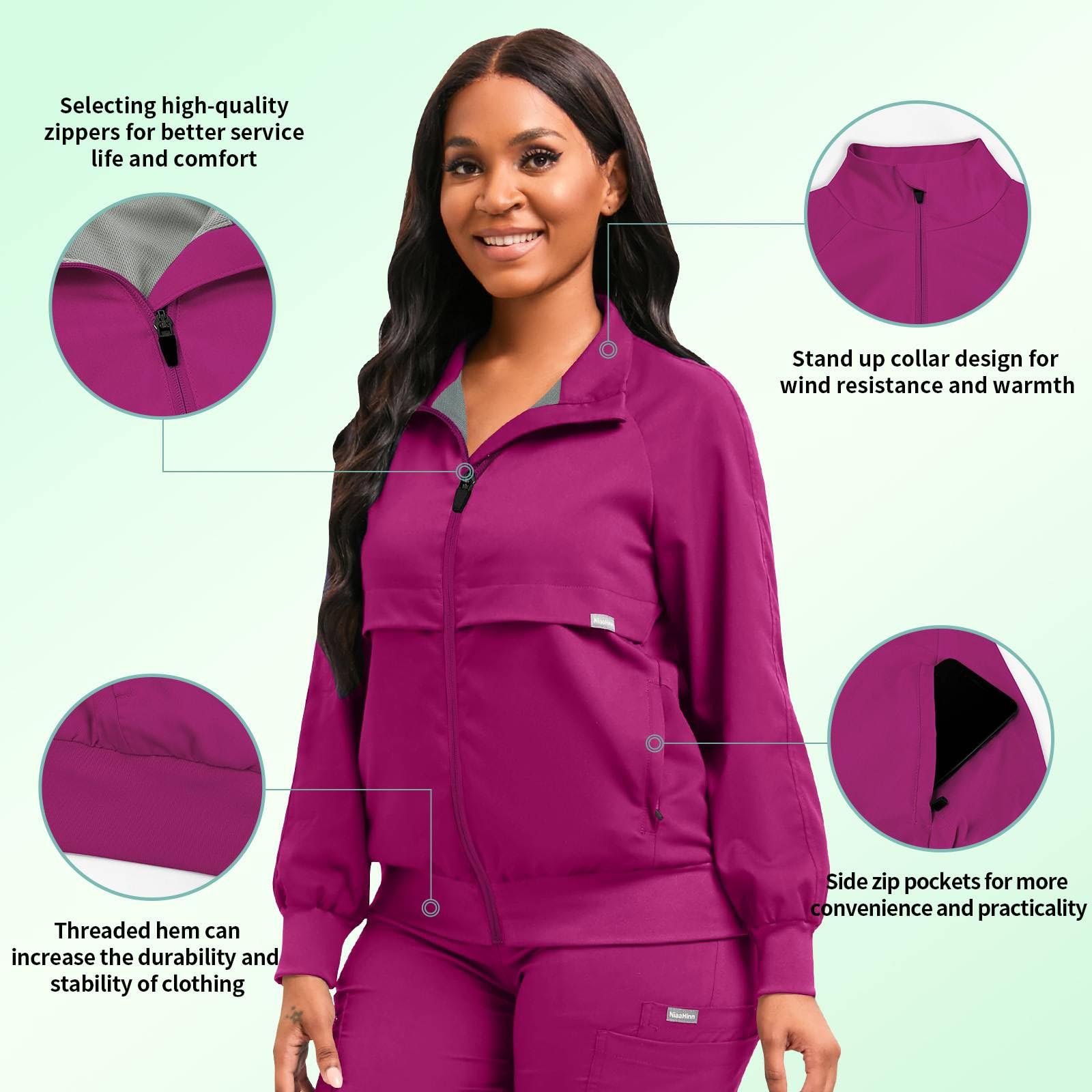 niaahinn Scrub Jackets Warm Up Medical Scrub Jackets for Women Zip Front (x_l,Rose Pink)