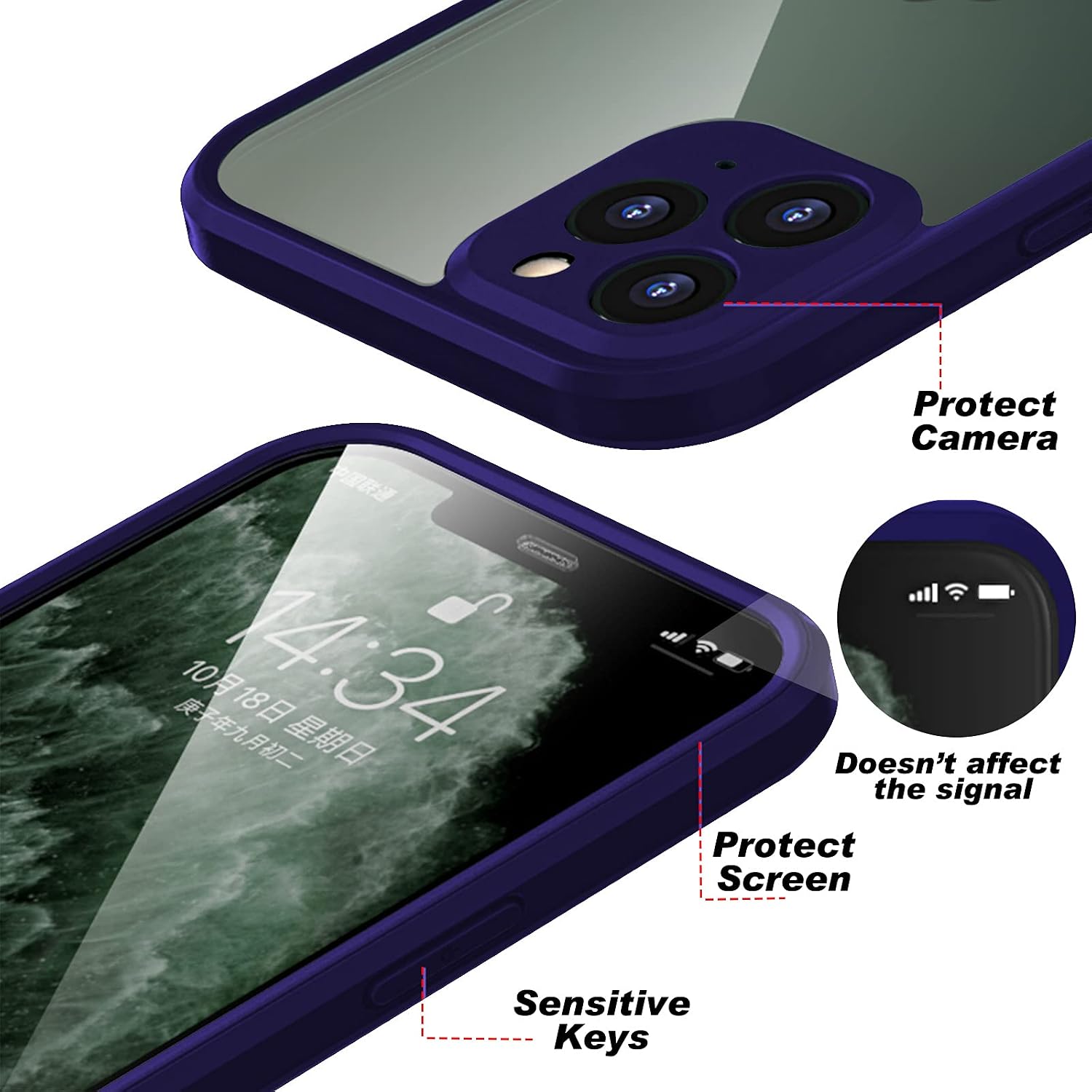 OFOCASE Clear Designed for iPhone 11 Case, Full Body Case with Built-in Tempered Glass Screen Protector, Soft TPU Bumper Case Cover for iPhone 11 6.1"-with Extra Magnetic Ring (Blue)