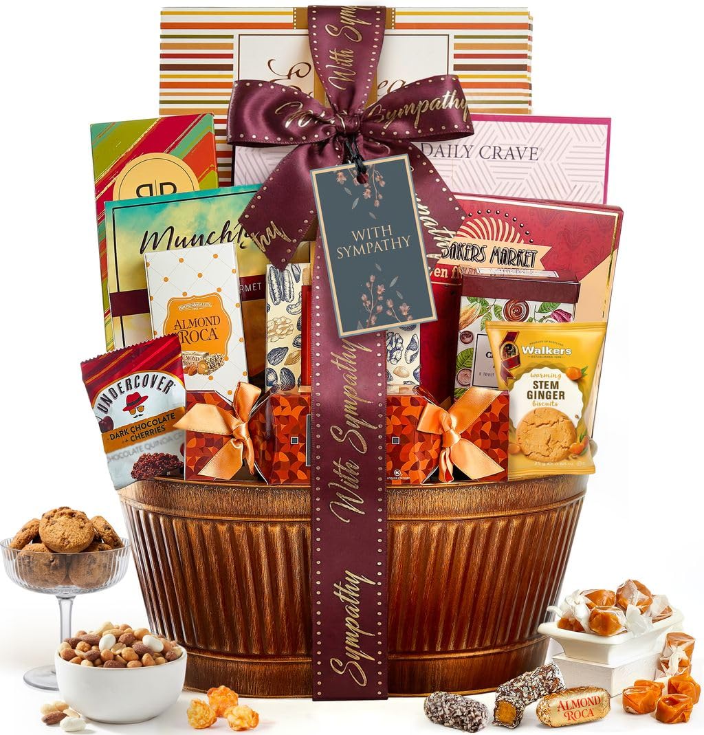 Broadway Basketeers Sympathy Gift Baskets – Bereavement & Condolences Care Package with Gourmet Snacks - Thoughtful Sympathy Gifts Delivery for Loss of Loved One, Funeral, or Kosher Shiva