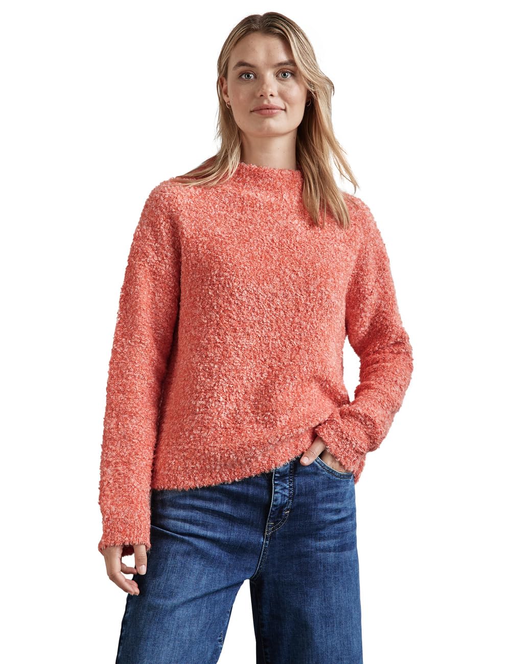 Street One Women's A302905 Bouclé Sweater, Peachwood Orange, 18