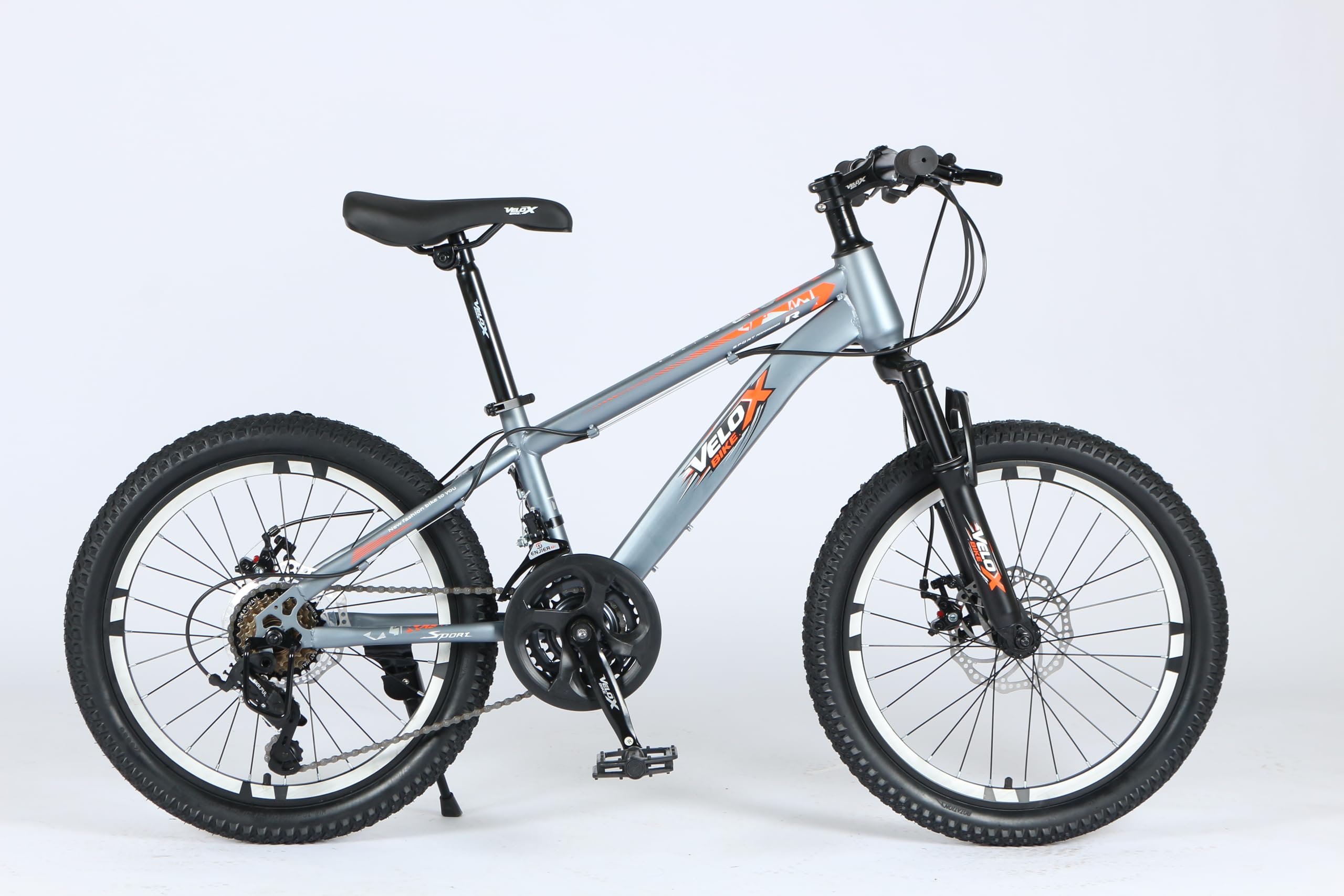 selling united 20 Inch Kids Mountain Bike, Lightweight Steel Frame Bicycle with Front Suspension, Dual Disc Brakes, 6-Speed Gear System, All-Terrain Tires for Boys & Girls (Grey)