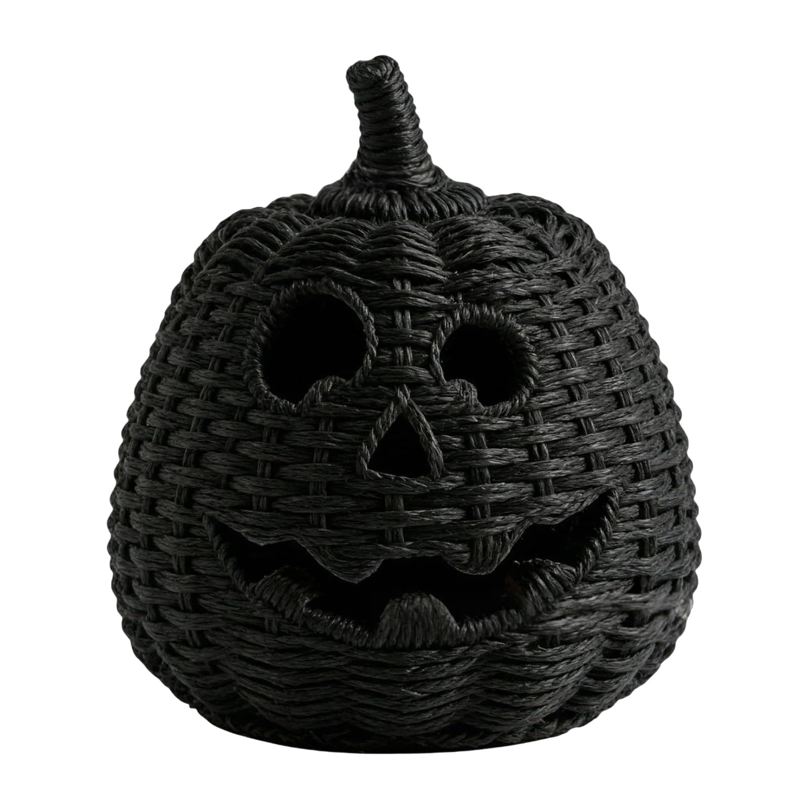 pidodou Faux Rattan Halloween Pumpkin Figurine Black Resin Statue with Witch Hat Rustic Wicker Tabletop Ornament for Party Home Decor 22cm [object Object]