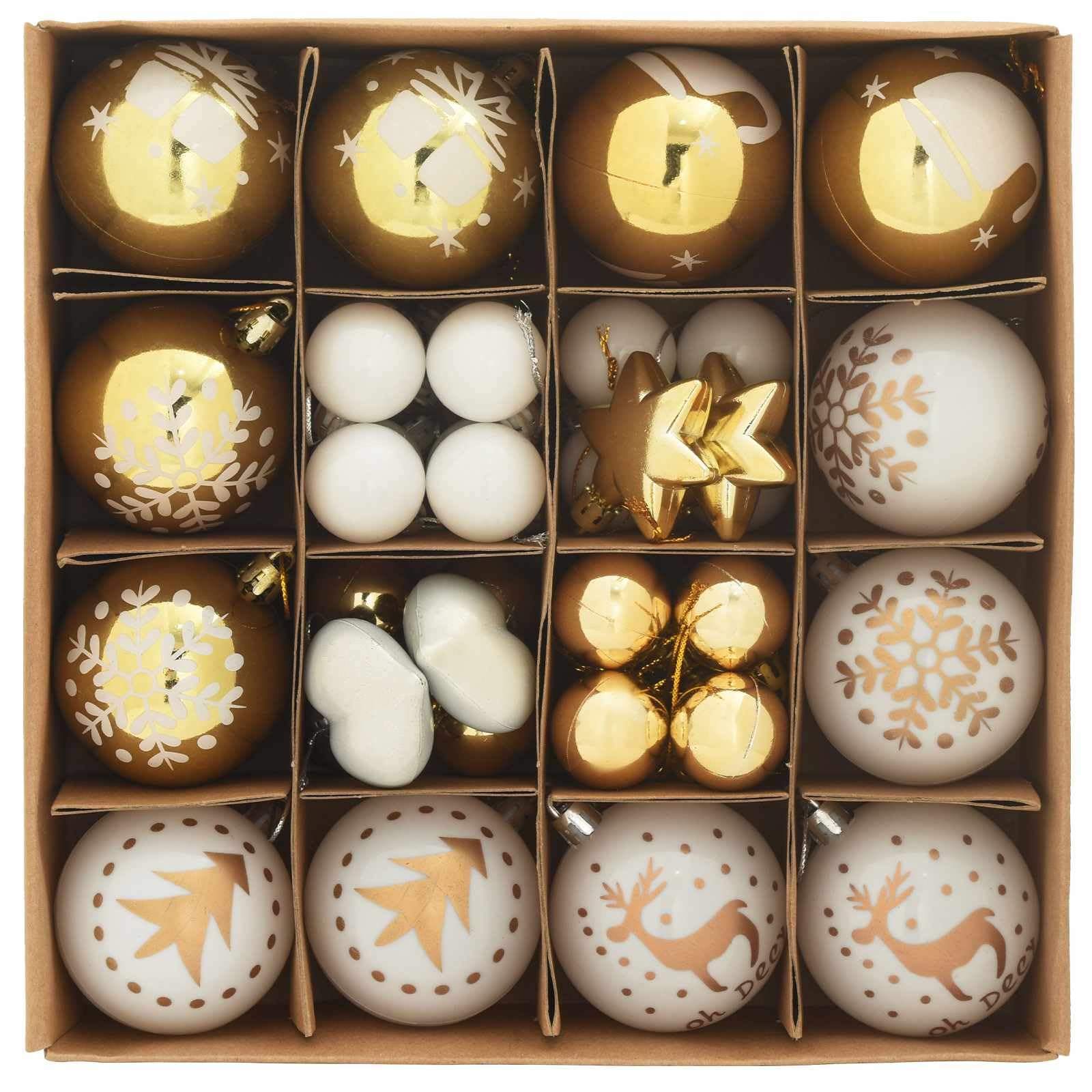 Weihnachtskugel-Set 40 Stück Weiß Gold Kunststoff langlebig modern dekorativ festlich weihnachtlich