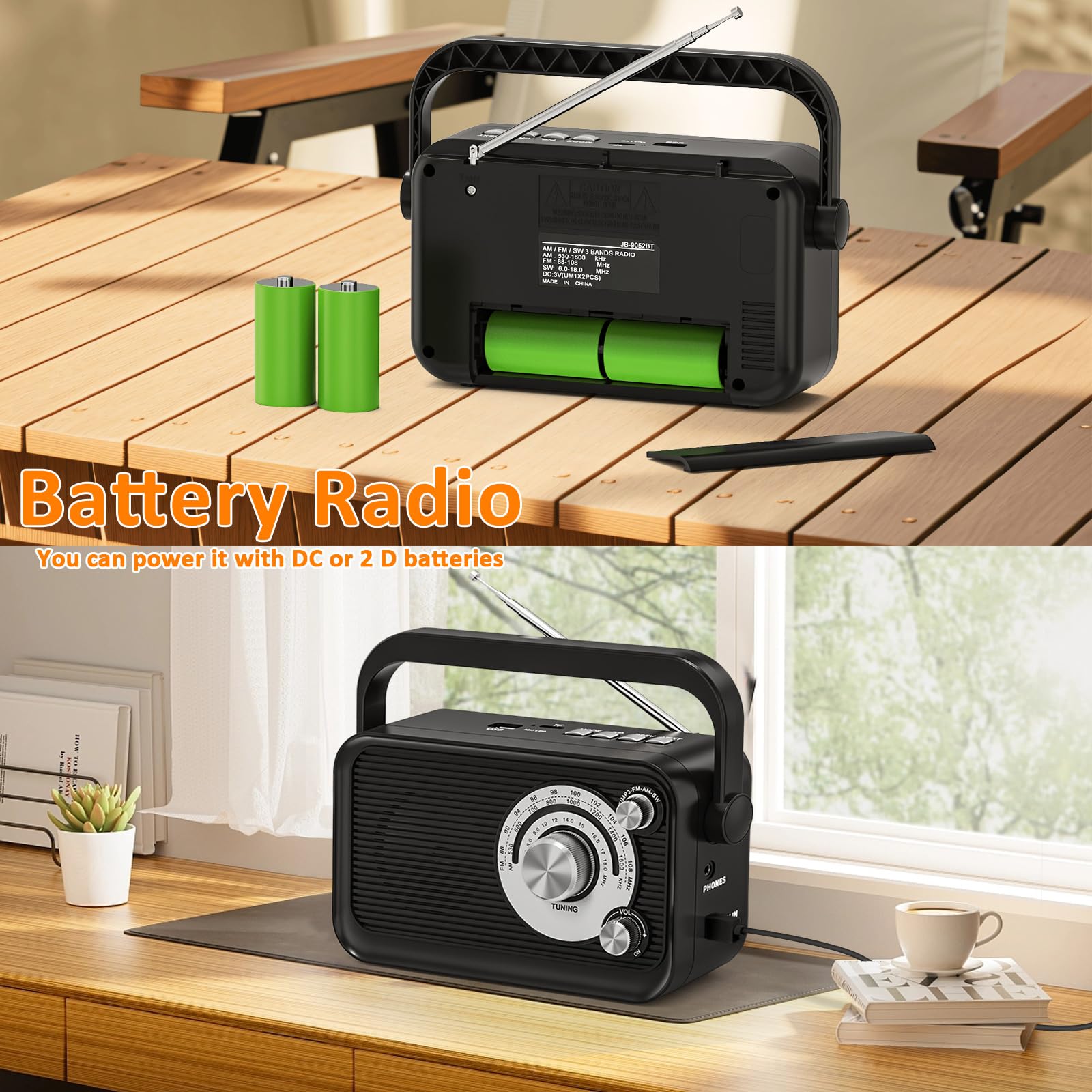 Radio Portatile, Radio Fm FM/AM/SW, Alimentata a CorrentTe e a Batteria con Funzione MP3, Radio a Batteria con Bluetooth, Radio per Ufficio/Cucina/Campeggio/Emergenze
