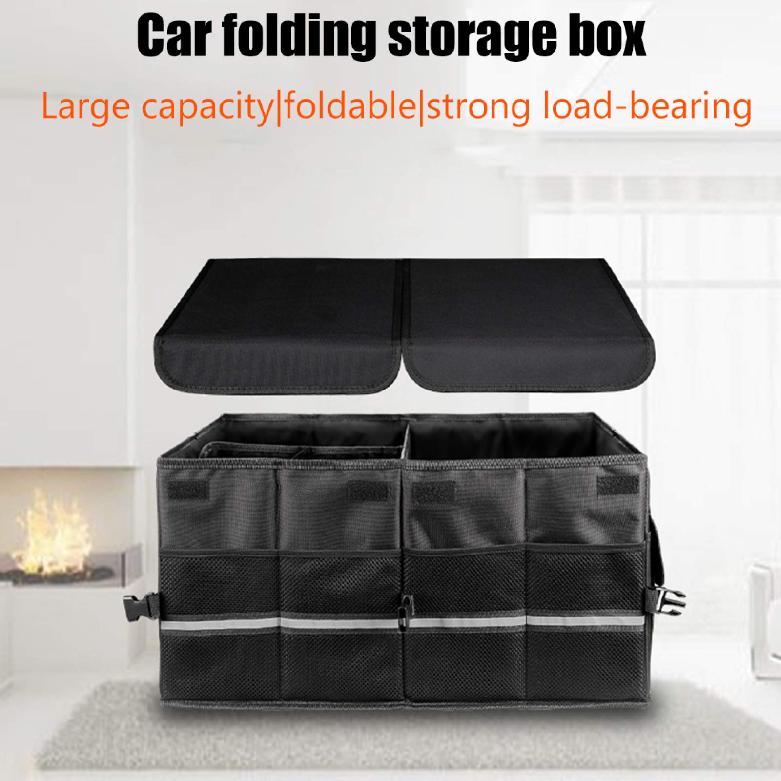 Bolsas Organizadoras para Maletero De Coche Alta Capacidad Plegable Organizadores De Maletero Impermeables Caja De Almacenamiento para Vehículos De Viaje Volumen 60l,Black
