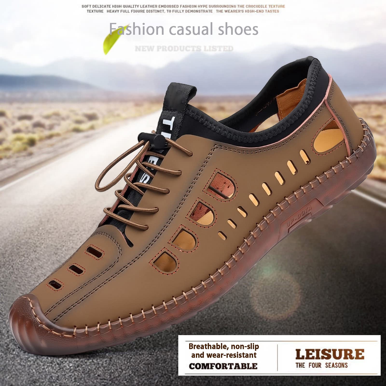 Scarpe Casual Sandali Traspiranti Sandali da Uomo Estivi in Pelle da Uomo Sport Sandali da Uomo Scarpe Casual da Spiaggia Sandali da Trekking Sandali da Passeggio a Punta Chiusa