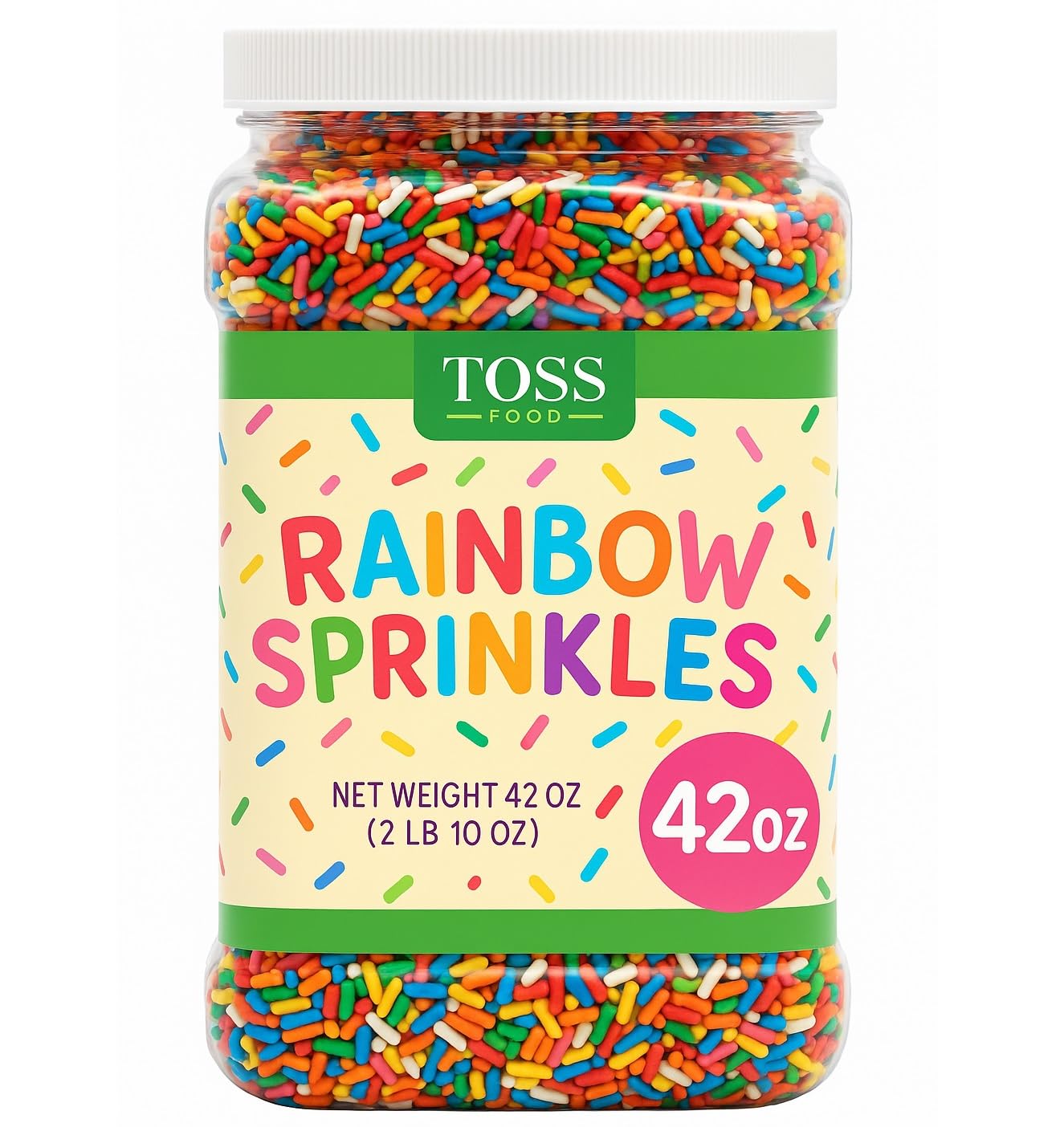 TOSS Sprinkles Rainbow - Decorating Jimmies - 42 OZ - Sprinkle Candy - Resealable Container - Toppings for For Baking, Decorating,Ice Cream Toppings, Cupcake, Cake, Cookies
