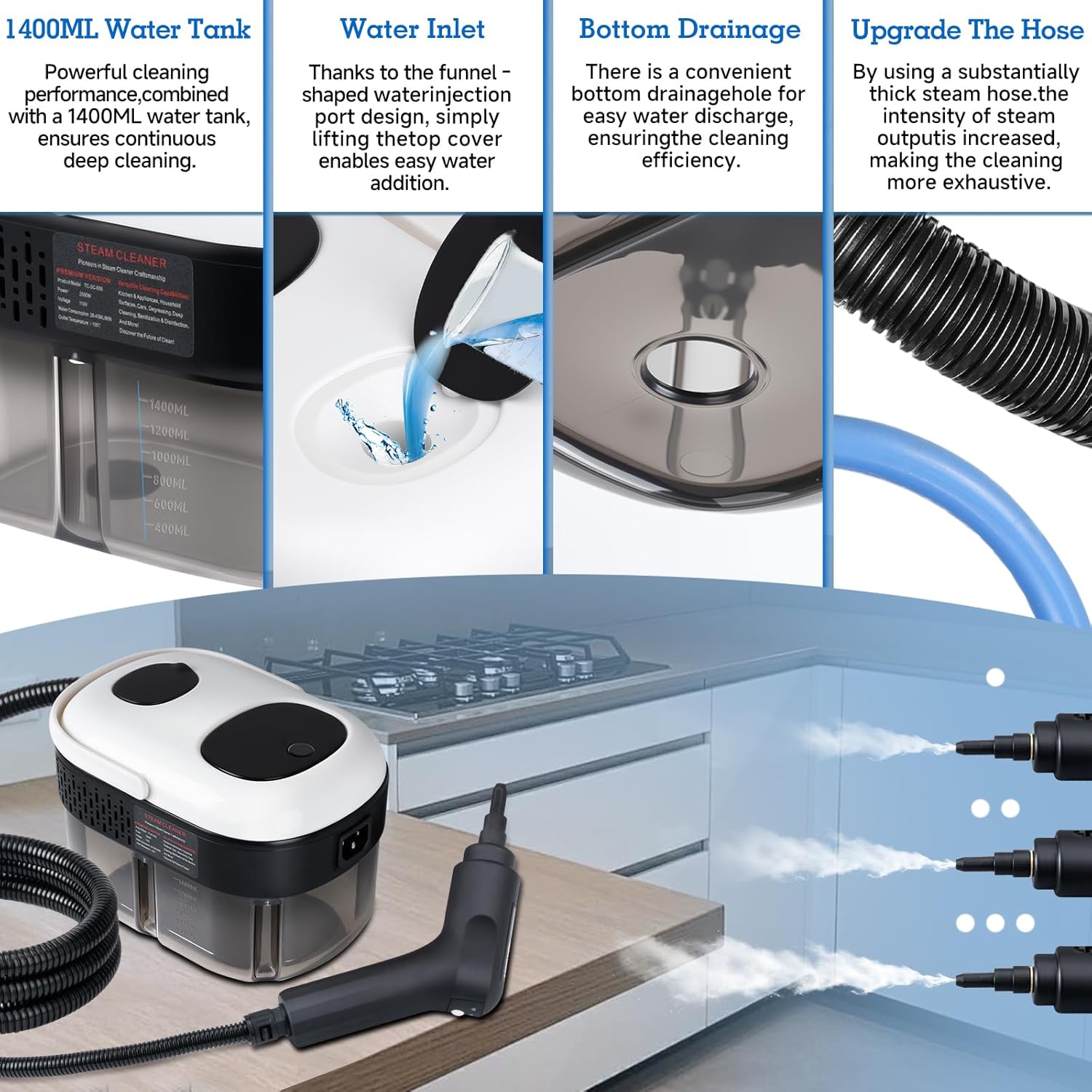 Steam Cleaner, 3-Level Adjustable Handle, 2500W Steam Cleaner for Home, 15s Heat-Up, Portable Steamer for Cleaning Car, 47.04oz Tank, 16 Pcs Accessories for Dirt, Grout, Couch, Furniture, Grease,Tile