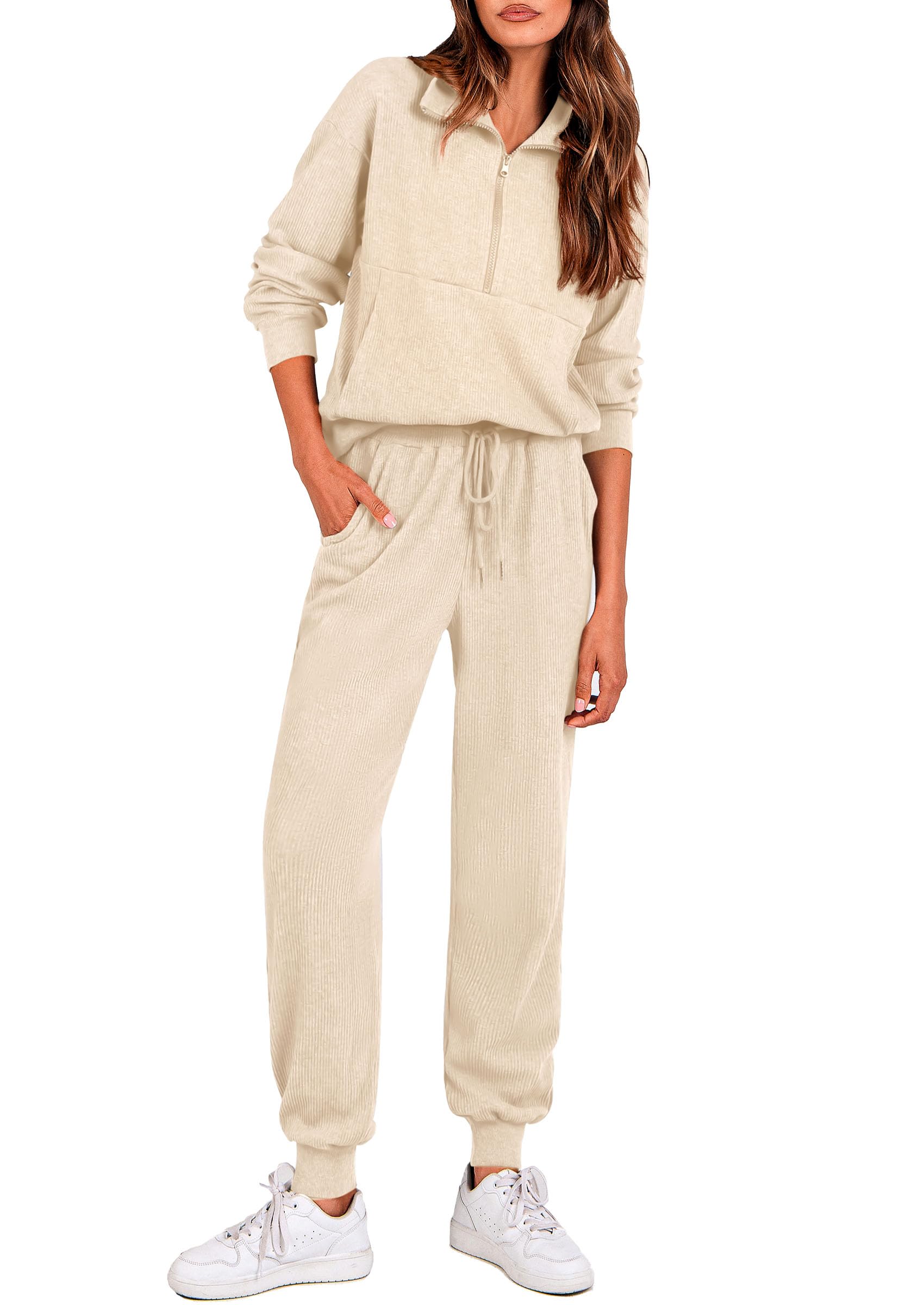 PRETTYGARDEN Airport Travel Outfit Women Ribbed Knit Matching Lounge Sets