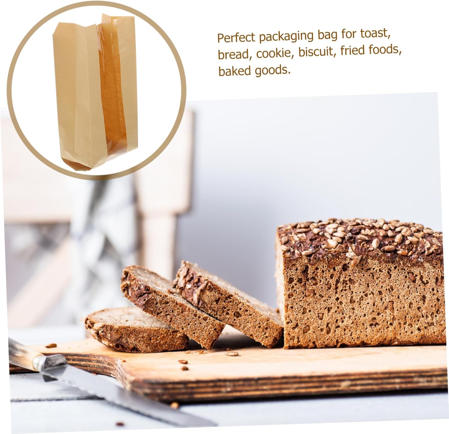 100pcs Kraft Paper Bakery Bags with Window Toast Cookie Packaging for Restaurants and Snack Bars Food-grade Kraft for Fresh Bread and Treats