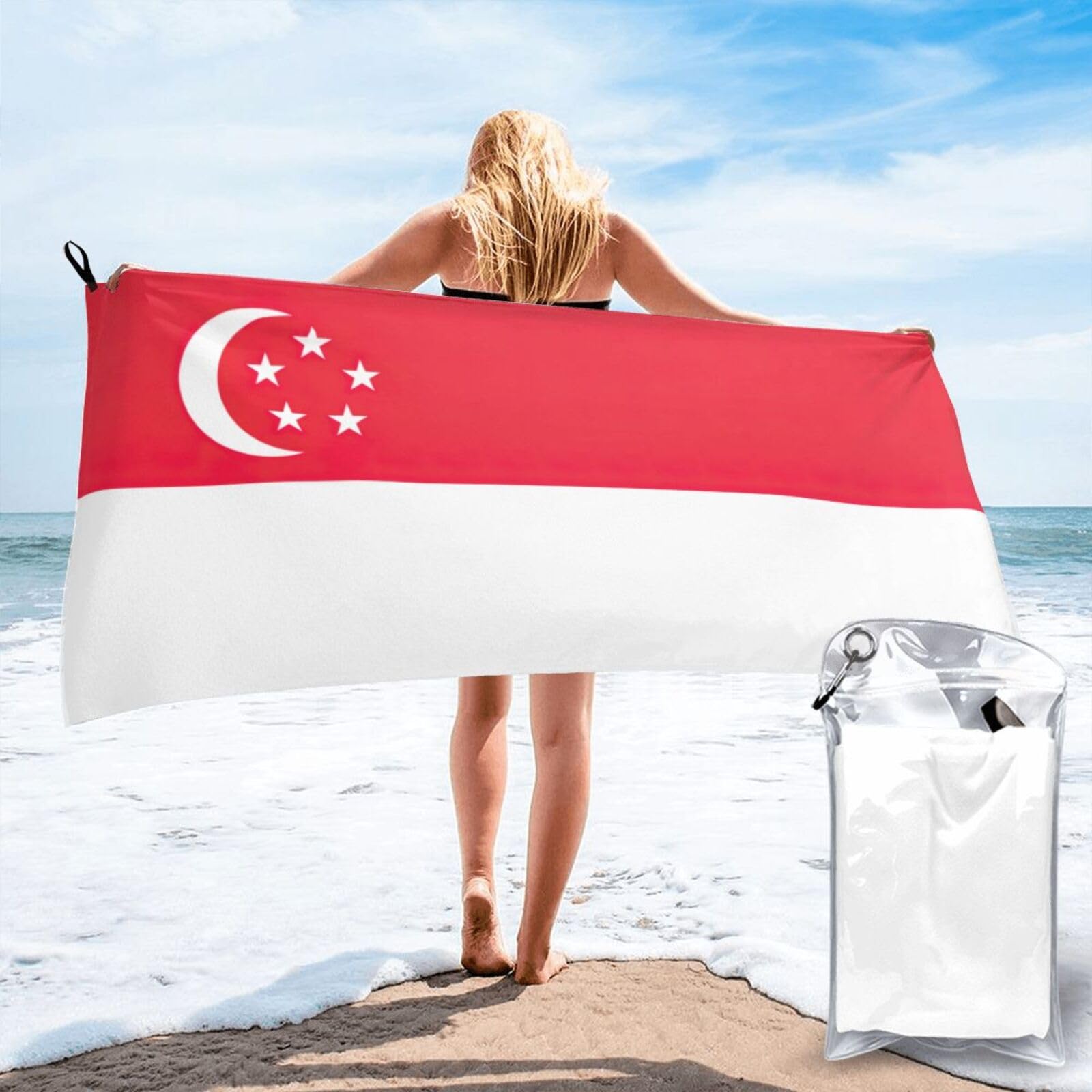 JBJGKHLP Singapore Flag Print Quick Dry Portable Towel For Beach Camping Hiking Yoga Fitness Outdoor Adventures