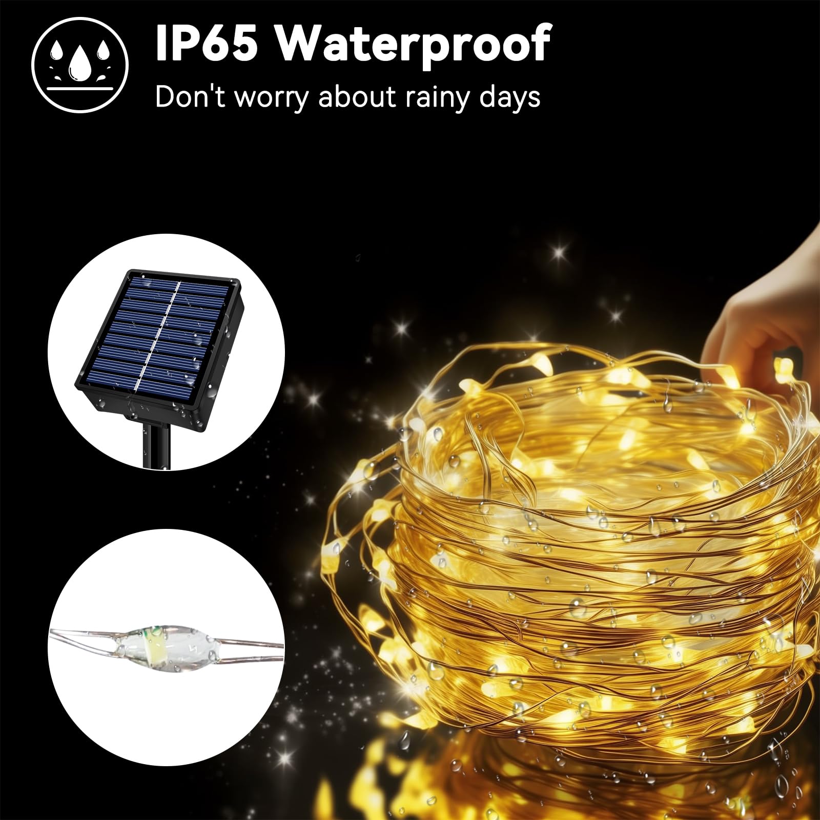 Solar-Lichterkette für den Außenbereich, wasserdicht, 2 Stück, insgesamt 20 m, 200 LEDs, 8 Modi, funkelnde Lichter, Solar-Lichterkette für Terrasse, Garten, Hof, Party, Hochzeit, Baum, Weihnachten