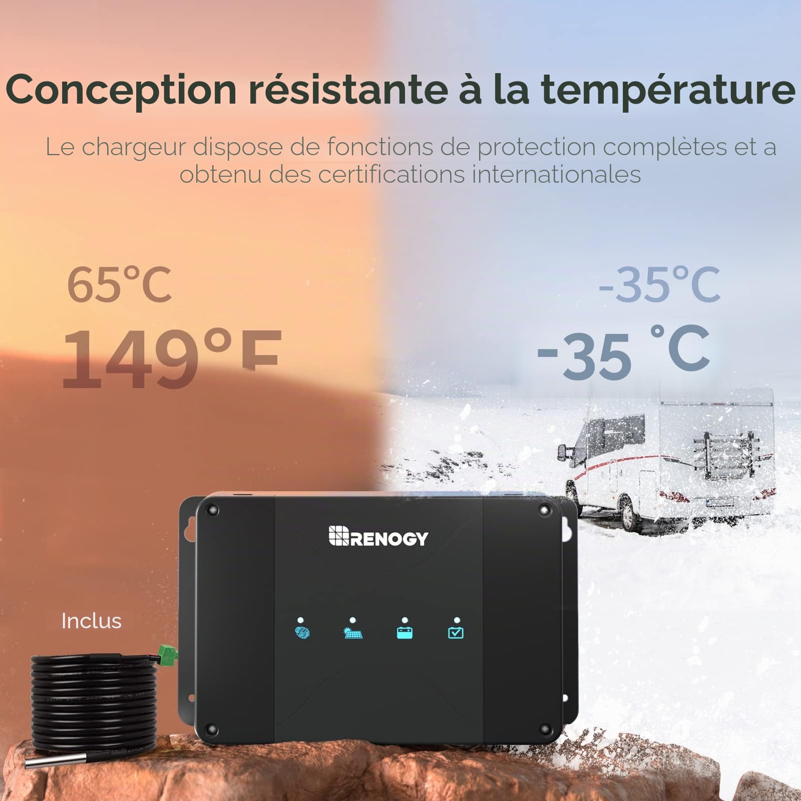 Renogy Chargeur de Batterie Embarqué 12V 50A DC-DC avec MPPT pour Batteries Gel, AGM et Lithium Utilisant Une Charge en Plusieurs Étapes, dans Les Camping-Cars, Voitures, Bateaux, Yachts