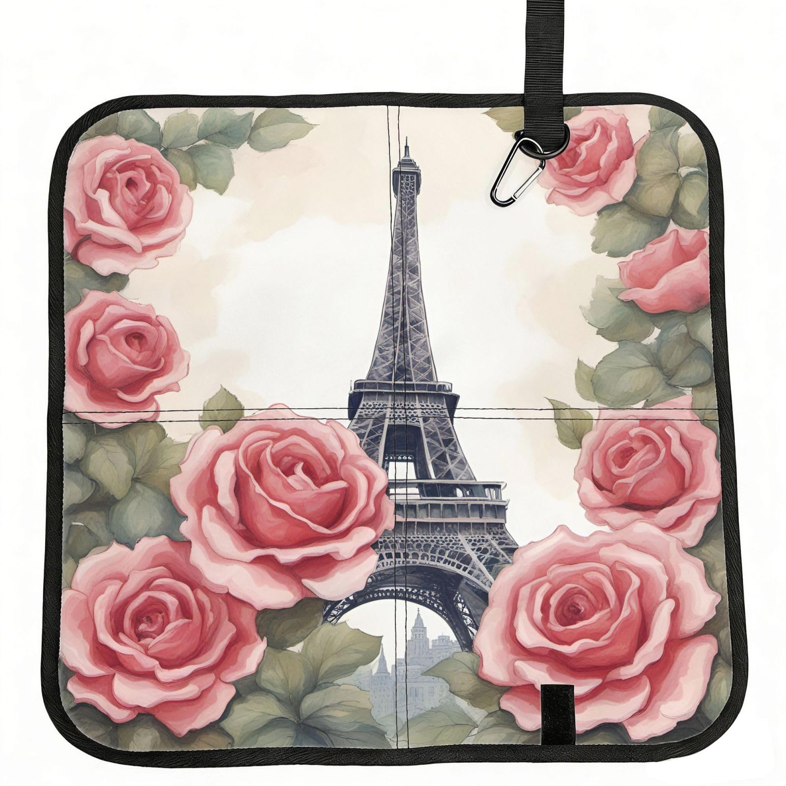 UVBDF Eiffel Tower Rose Flower Print Outdoor Sitting Cushion Folding Seat Pad Compact Portable Picnic Bench Cushion Mat