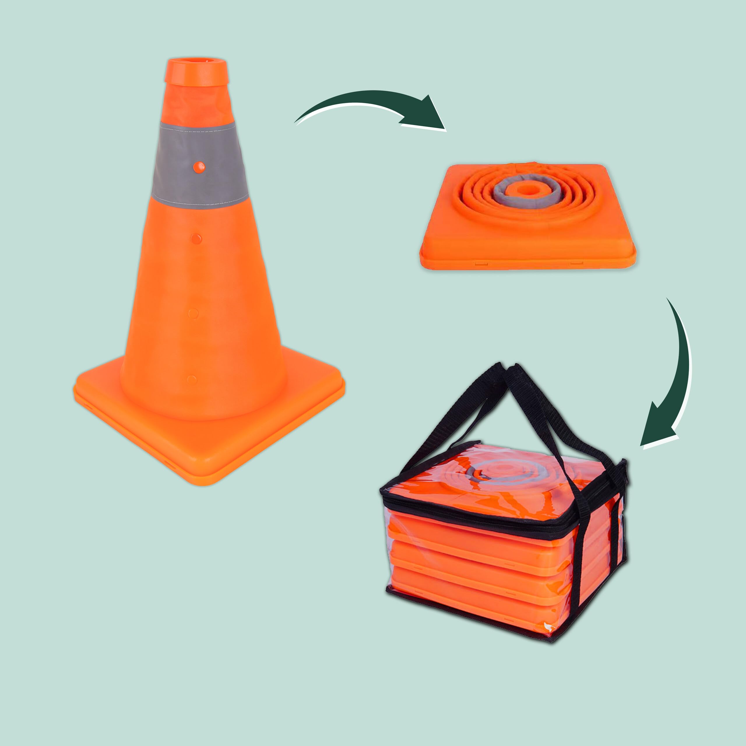Relaxdays cônes de signalisation, Lot de 4, Pliables, Bandes réfléchissantes, 30 x 19 x 19 cm, Orange/Argent