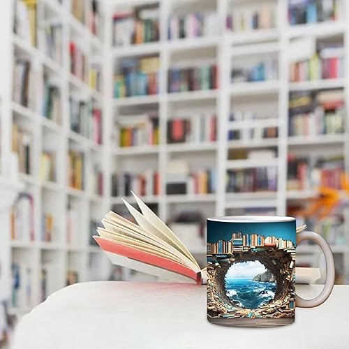 Miniatura 5 de Taza de estantería 3D de 11 onzas, taza de café con agujero en una pared, taza de café para estante de biblioteca, taza de biblioteca, tazas