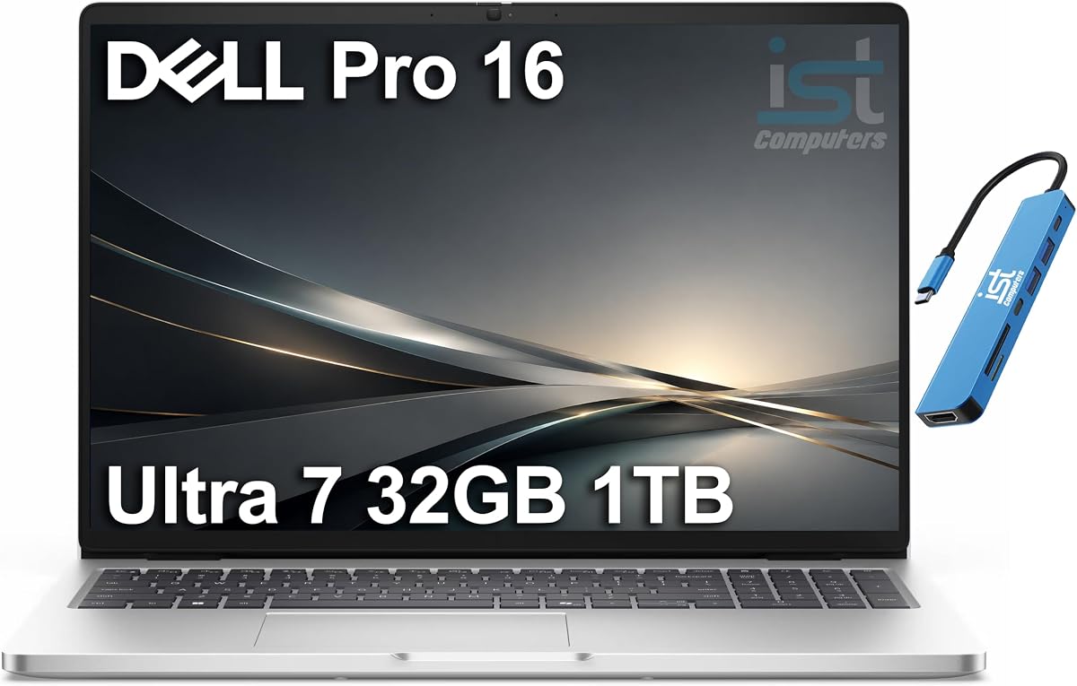Laptop empresarial Dell Pro 16 PC16250, Intel Ultra 7 255U, 32 GB DDR5, 1 TB SSD | Next Gen Latitude 5550, 16" FHD+ antirreflejos, 12 núcleos, PC AI, retroiluminada, cámara web IR de 1080p, Thunderbolt 4, Wi-Fi 6E, Win 11 Pro,