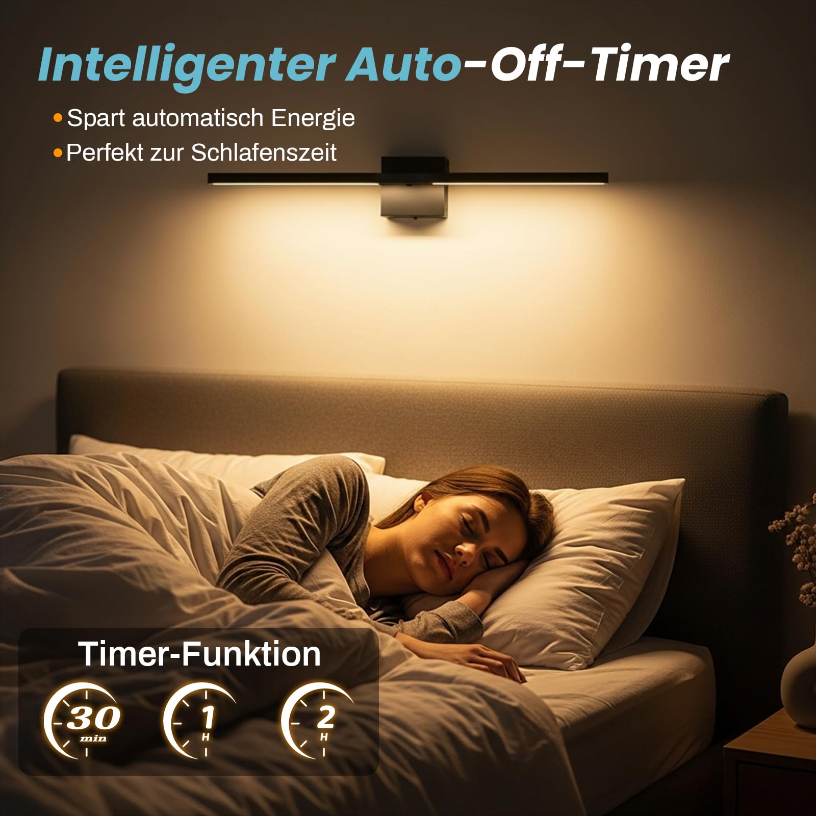 Akku Wandleuchte Innen Schwarz 10000mAh,80cm Wiederaufladbar Wandlampe,3 Farbtemperaturen Dimmbar,Moderne Kabellose Leuchte mit Fernbedienung,360°Drehbar & Timer für Schlafzimmer & Wohnzimmer