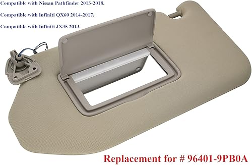Miniatura 2 de Gator Parts - Visera solar lateral del pasajero derecho con luz compatible con Nissan Pathfinder 2013 2014 2015 2016 2017 2018 y Infiniti
