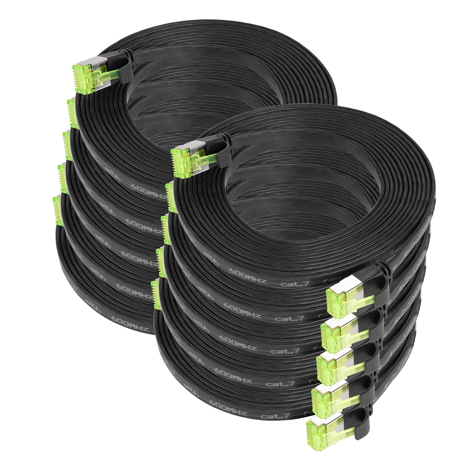 10er Pack CAT.7 hochwertiges Premium Netzwerkkabel flach mit RJ45 Anschluss | LAN Kabel | 5m | schwarz |Abschirmung durch U/FTP | kompatibel mit Router, Modem, Switch