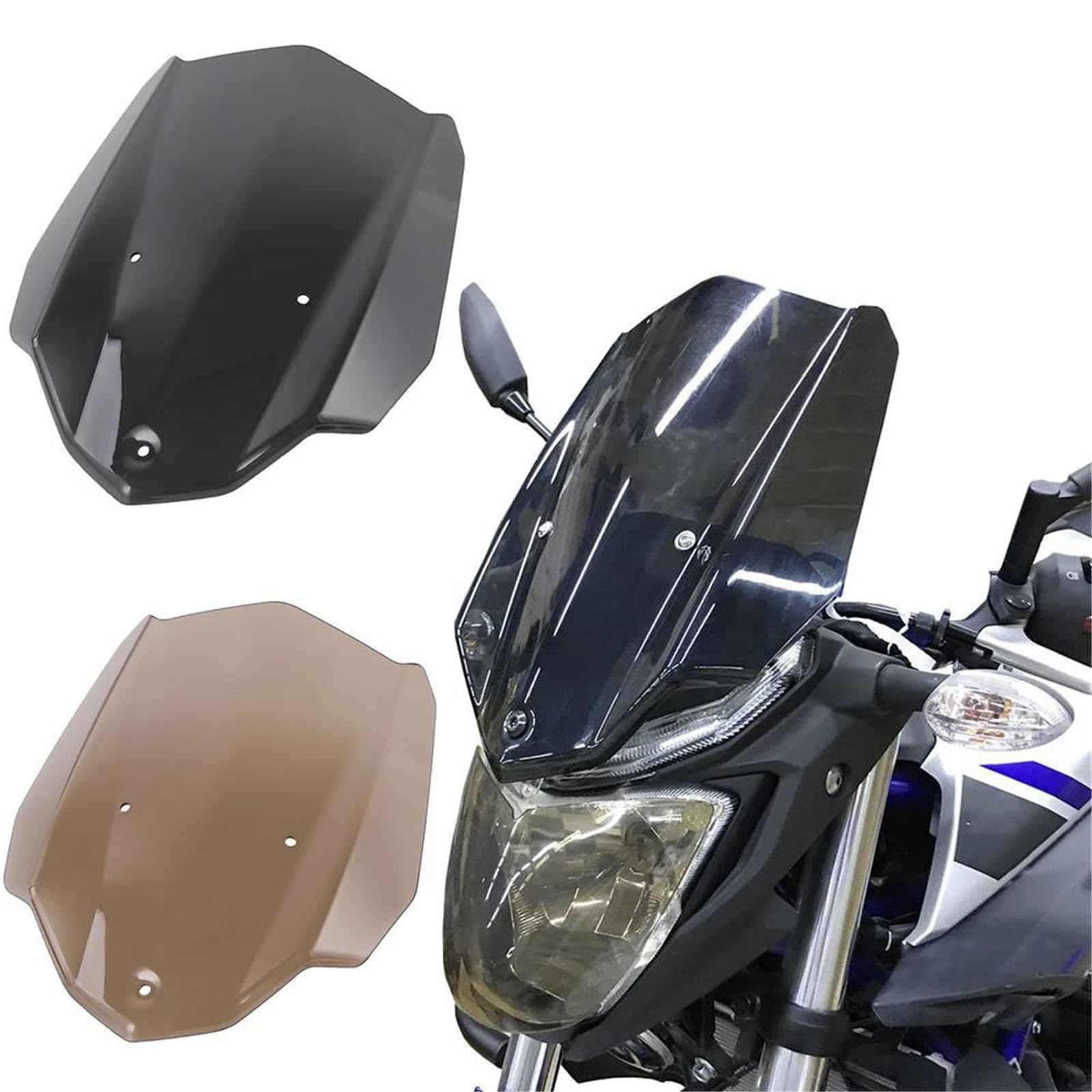 Scheibe Motorrad-Windschutzscheiben Für Yamaha MT 03 MT-03 MT03 2016-2019 Vordere Windabweiser/Windschutzscheibe Mit Halterung Windschutz Deflektor(Braun)
