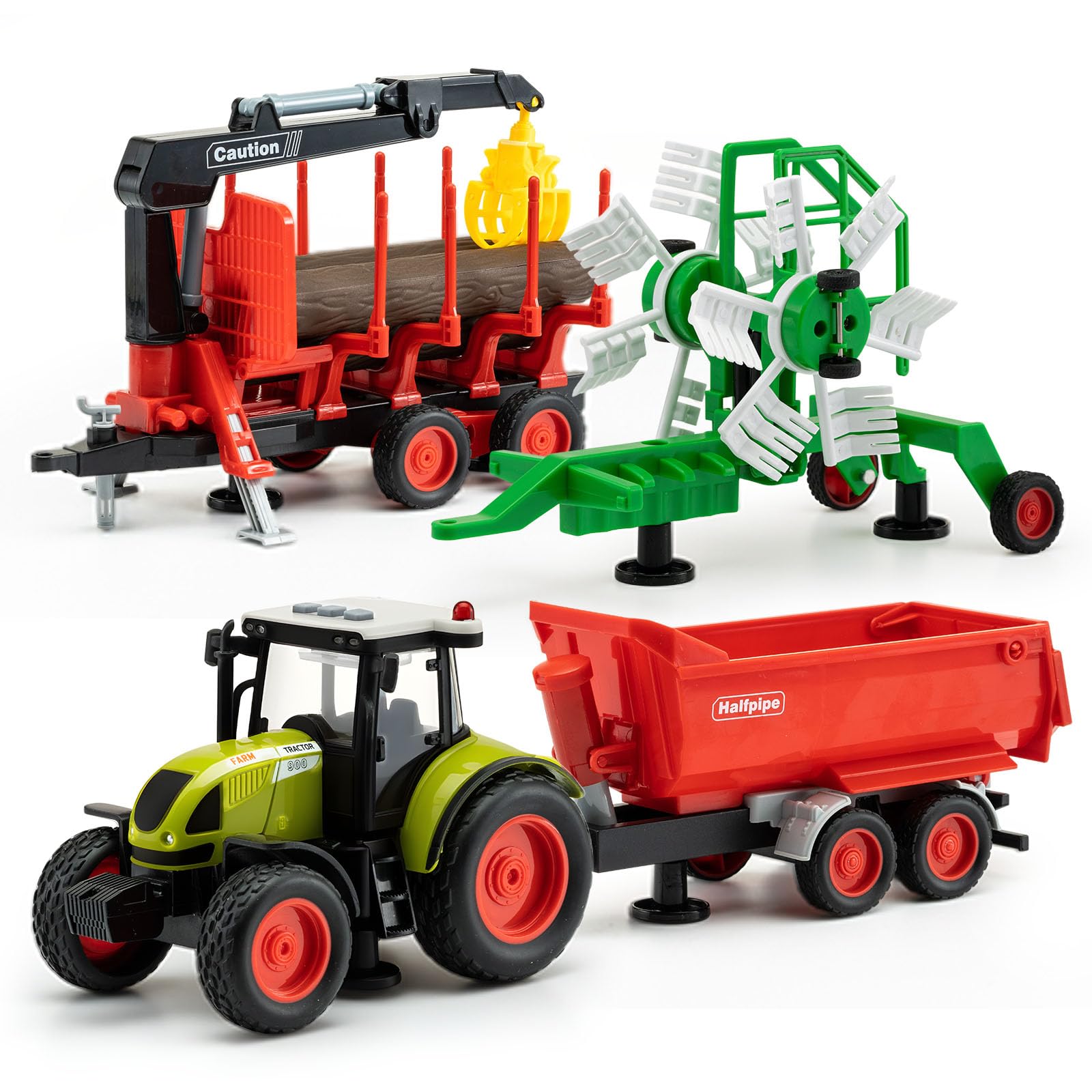 Friction-Powered 1:16 Farm Tractor Toy Set with Light & Sound – Inertial Farmer Truck Playset with Detachable Trailers, Logging Crane, and Tipper – Educational Farm Vehicle Toy for Kids Ages 3+