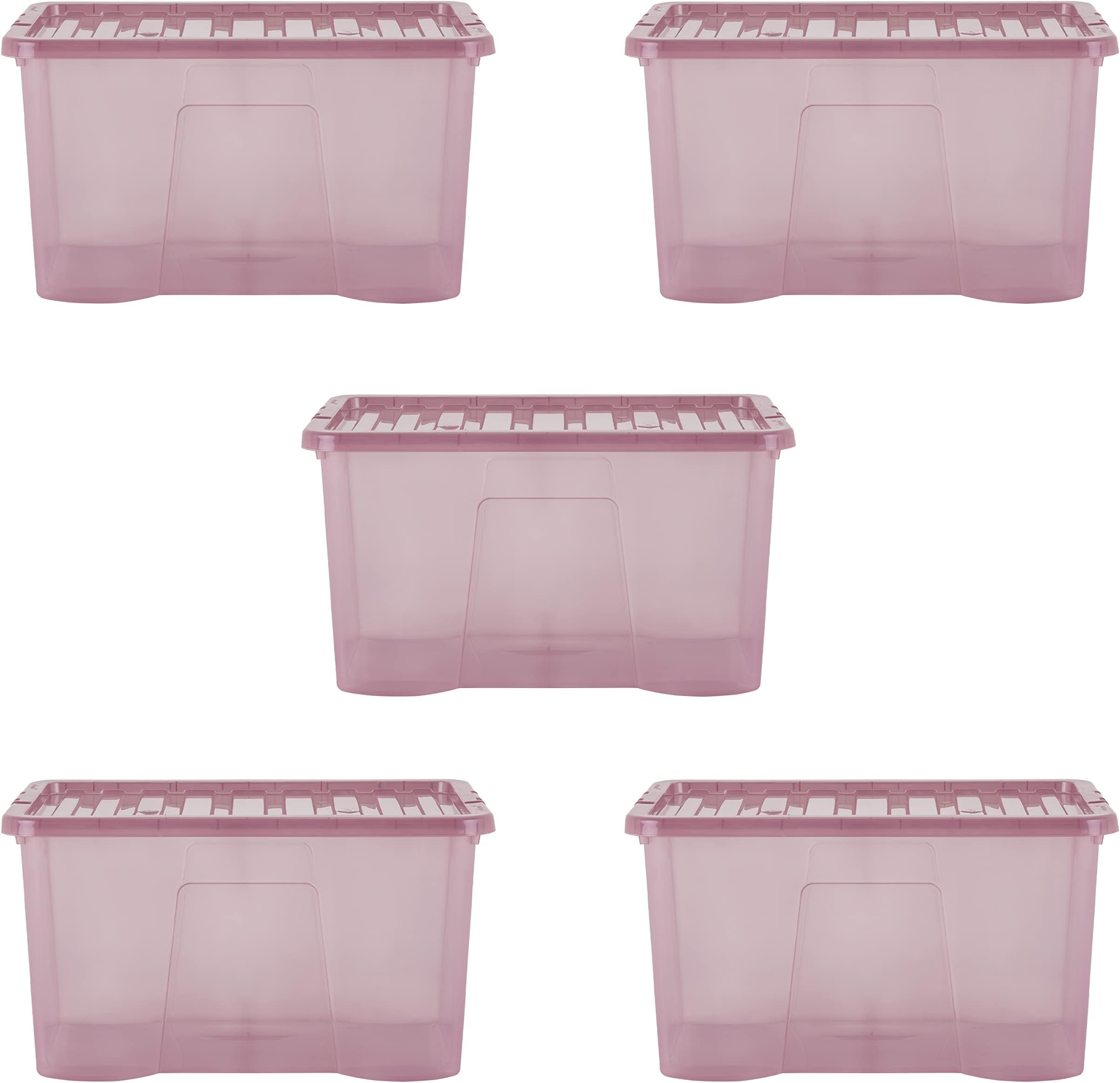 Wham Set of 5 Crystal Plastic Storage Boxes With Lids, Large, Stackable