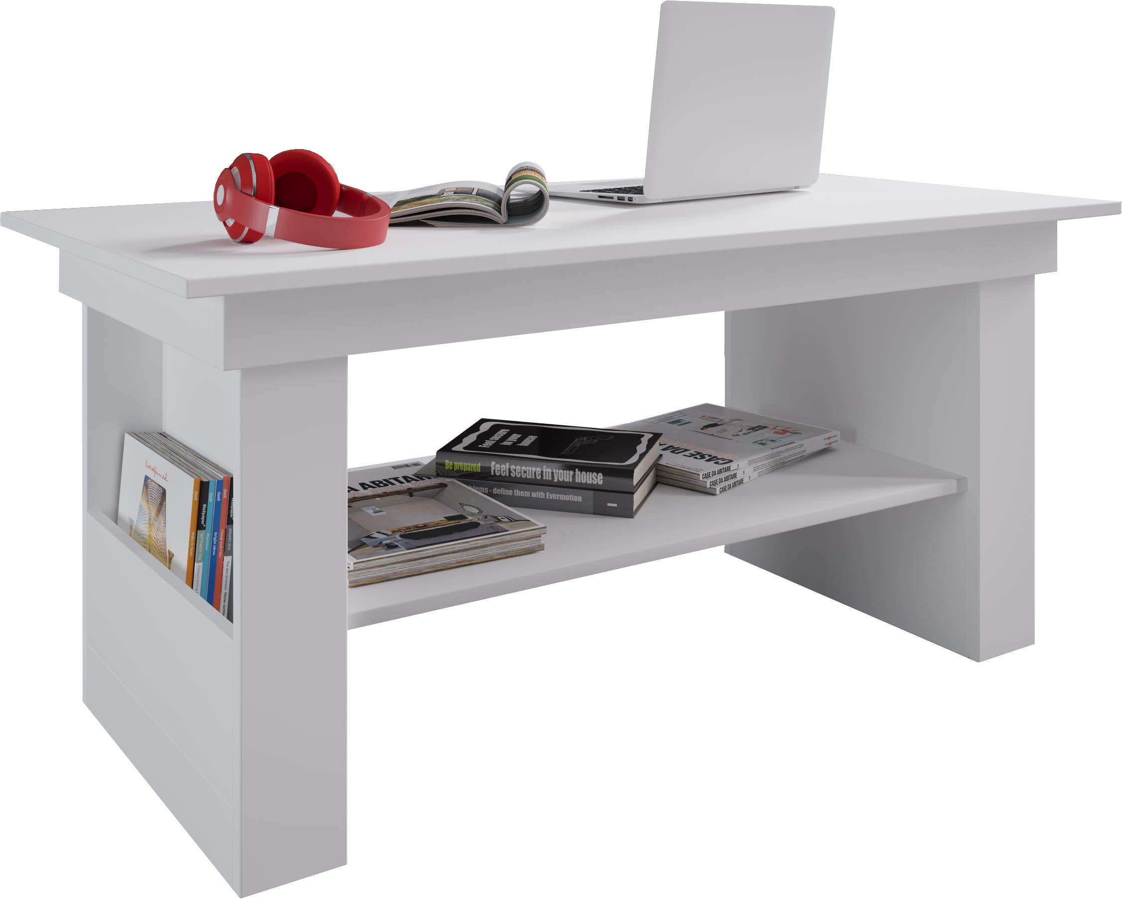 VCM Holz Couchtisch Schlicht | Maße ca. H. 52 x B. 115 x T. 58 cm | Wohnzimmertisch - Kobila höhenverstellbar ausziehbar Weiß