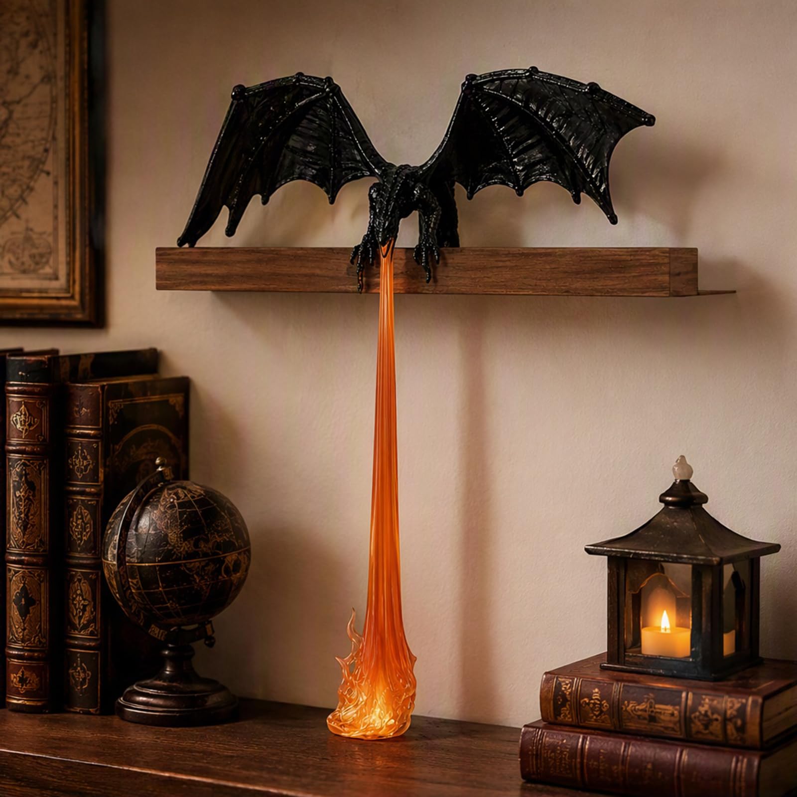 Dragon Gothic Shelf Sitter LED Flame Decor Posągi