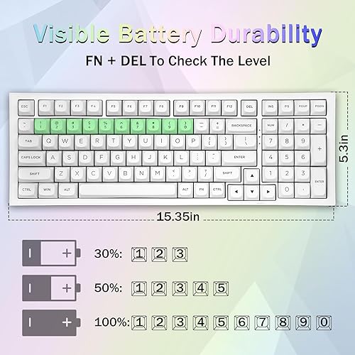 Miniatura 7 de Redragon Teclado mecánico inalámbrico para juegos K723, cremoso, Bluetooth2.4GUSB-C con cable, retroiluminación RGB, interruptores lineales