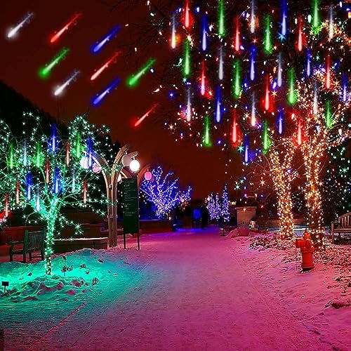 Miniatura 5 de Kwaiffeo Decoraciones navideñas de patio, impermeables, 16 tubos de luces de lluvia de meteoritos para fiesta de Año Nuevo, decoración al aire