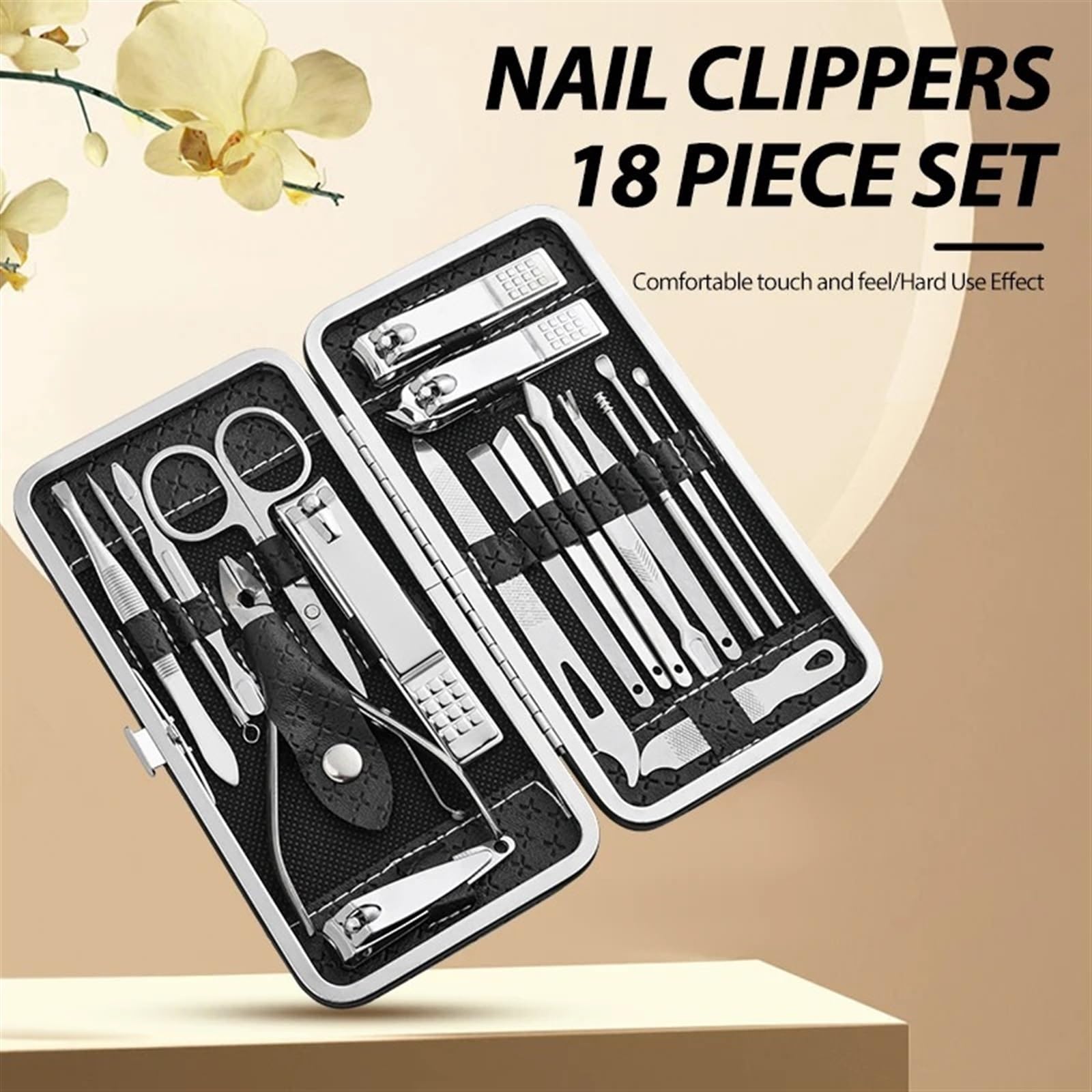 Maniküre Set Nagelknipser for Zuhause, 18-teilig, große Zange for Entfernen abgestorbener Haut, diagonale Zange for Entfernen abgestorbener Haut, kleiner Augenbrauenknipser, Lederhülle Nagelknipser(Sc