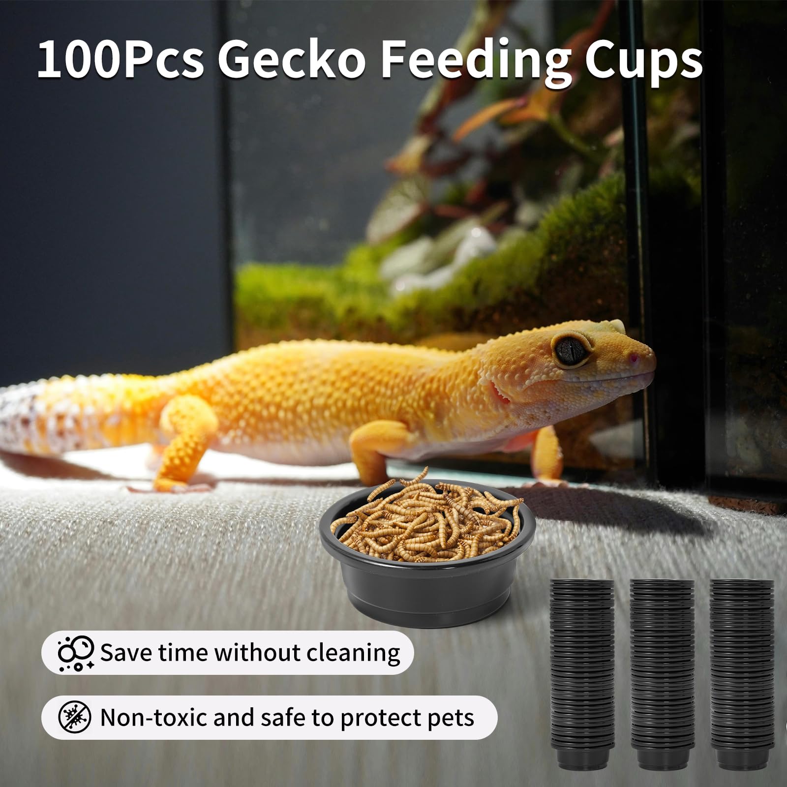 SLSON 100Pcs 0.5oz Gecko Feeding Cups Reptile Food and Water Black Feeding Dish for Lizards, Tortoise,Bearded Dragon Crested Gecko Feeding Bowls for Small Pet Ledge Accessories - 4