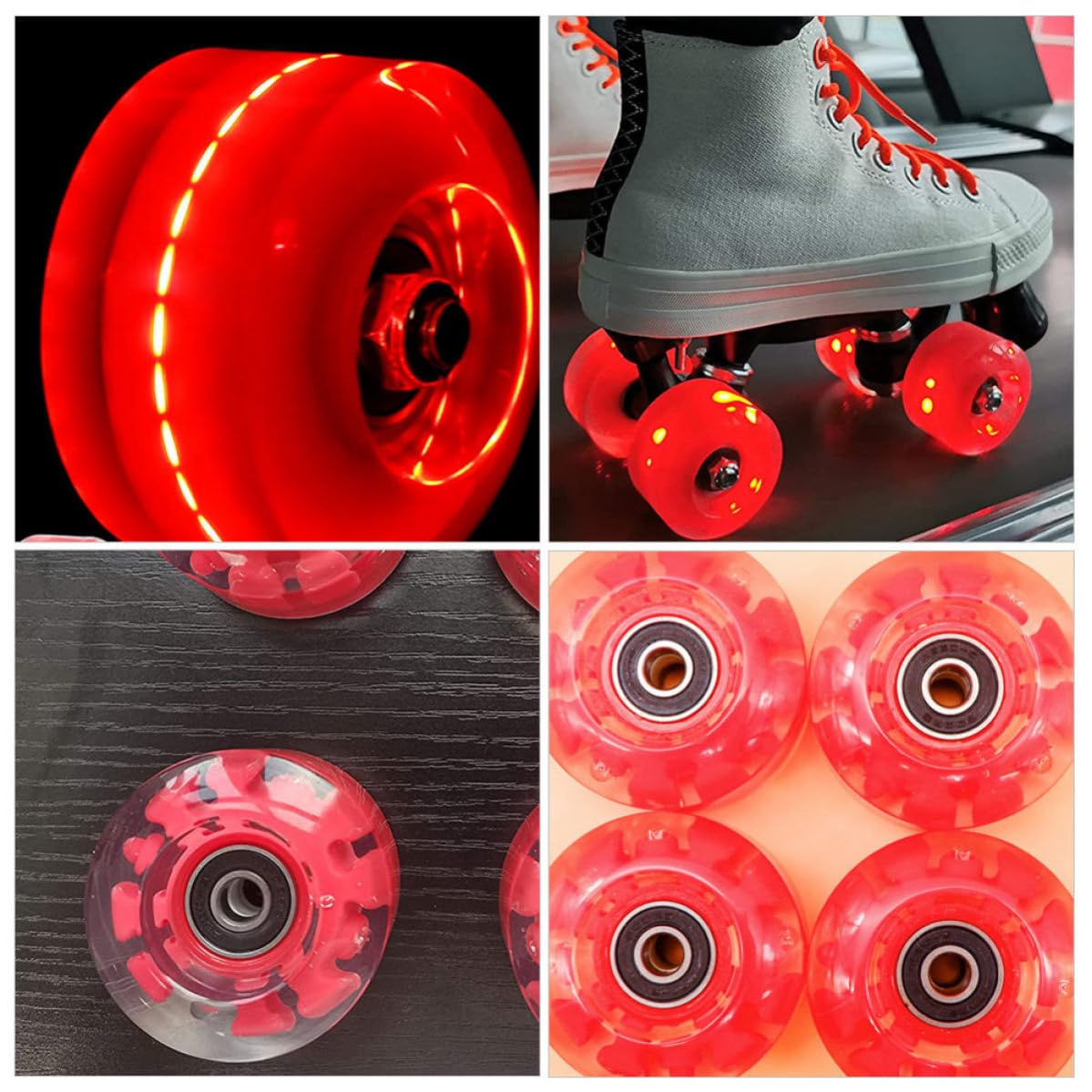 jojofuny Ruedas de Patinaje Pu Luces Rojas Intermitentes para Patines de Doble Hilera, 4 Piezas para Patinaje Artístico y Casual en Interiores