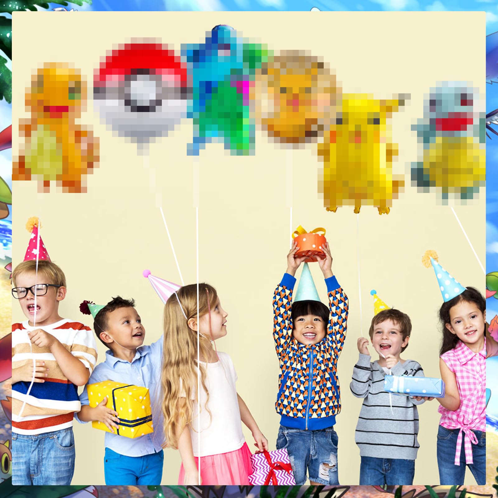 8 PCS Cartoon Happy Birthday Aluminum Foil Balloons, Cartoon Birthday Decoration Balloon, Helium Floating Mylar Balloon Party Supplies for Boys and Girls