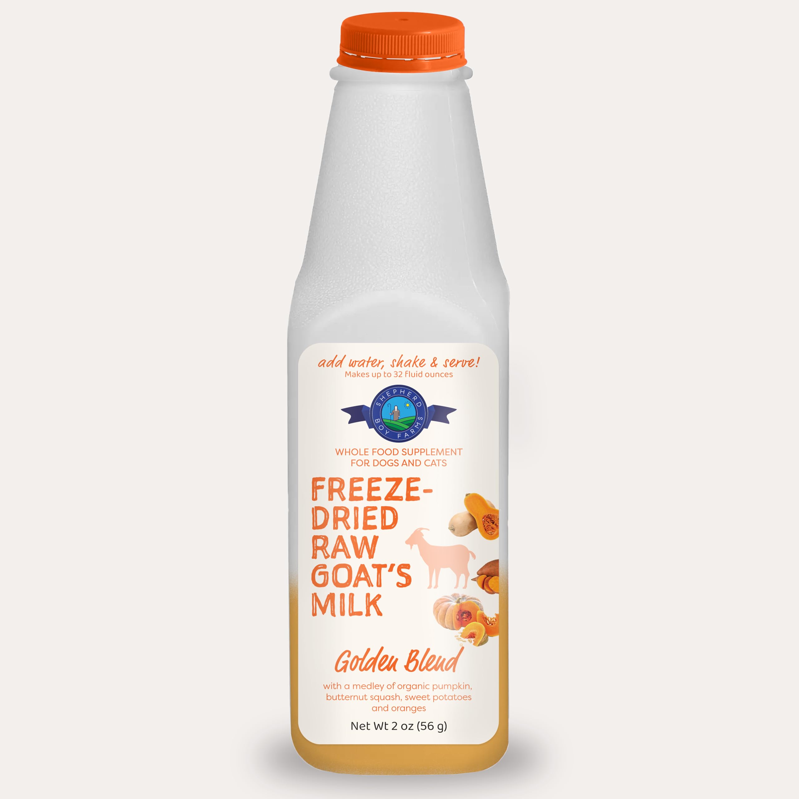 Freeze Dried Raw Goats Milk with Probiotics for Dogs & Cats (Golden Blend), Organic USA Veggies & Fruits, High Protein, Digestible Goat Milk Powder, Food Toppers - Makes 32 FL OZ