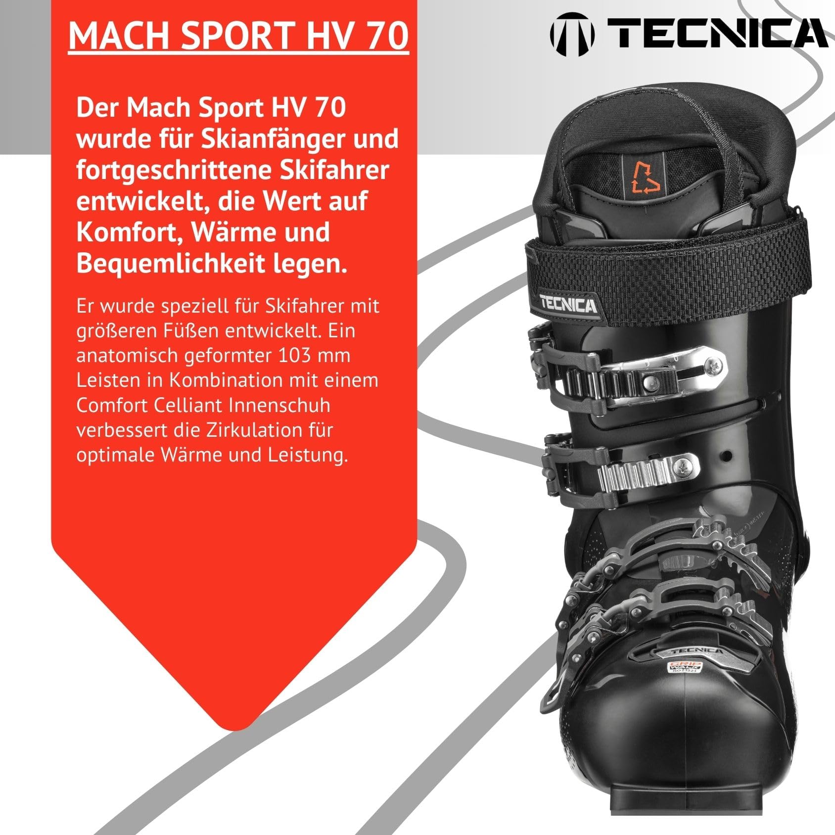 VDP Skischuhe Skistiefel Skiboots - Tecnica Mach Sport HV 70 GW - Flex 70 - Gripwalk - Skischuh Ski Boots für Einsteiger und Fortgeschrittene - All Mountain Alpinskischuhe