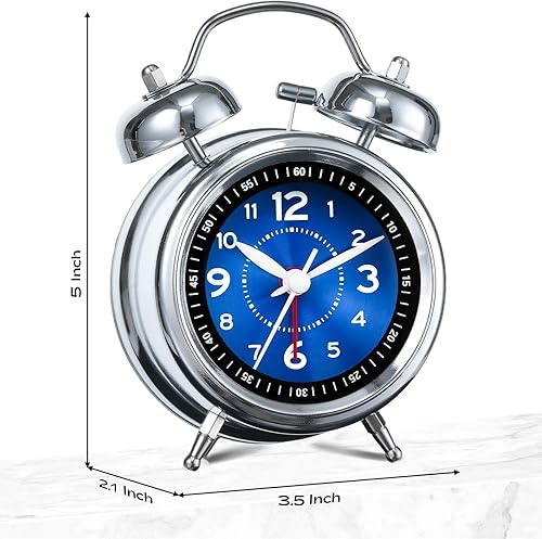 Miniatura 2 de AKCISOT Reloj despertador alto para personas que duermen profundamente y pesadas, reloj analógico de metal de 3 pulgadas con campana gemela,