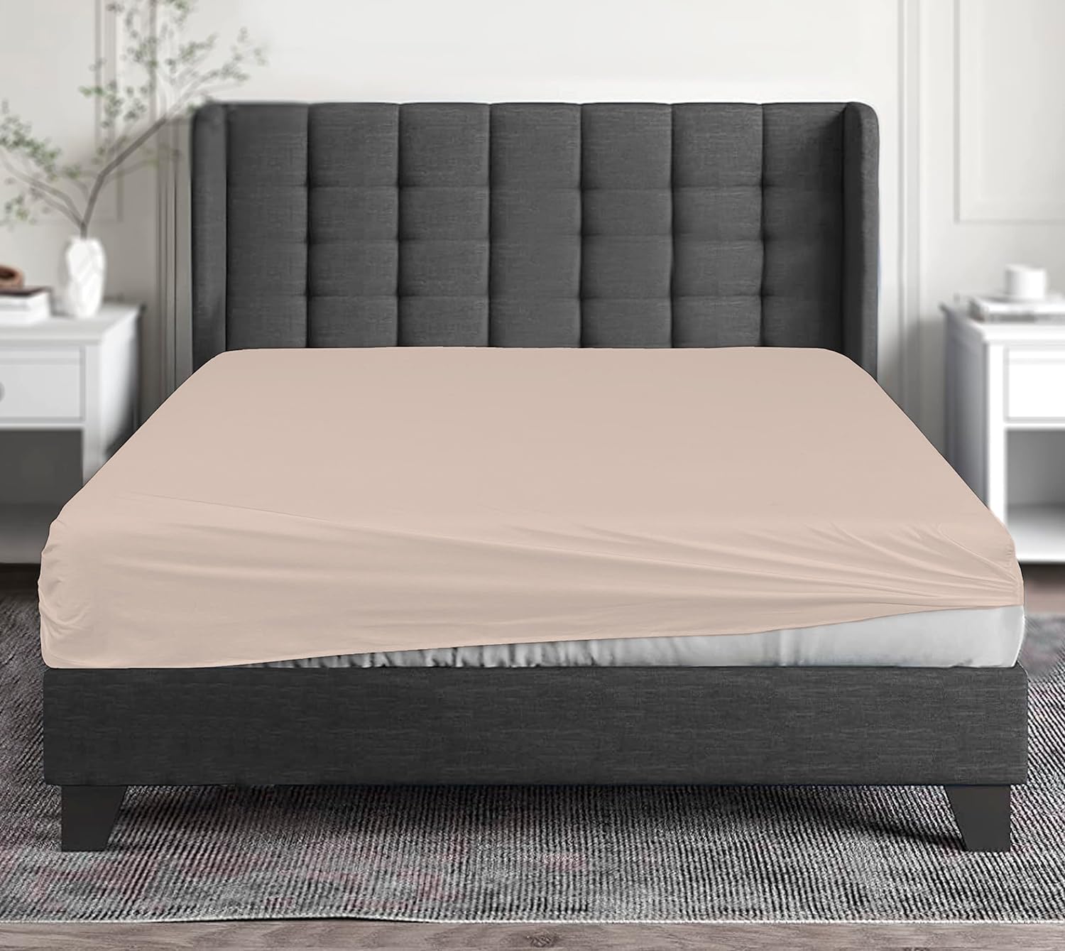 Extra Deep Fitted Sheet 300 Thread Count Egyptian Cotton 30 CM/12 Inch Deep Mattress Pocket Hotel Quality Fade & Wrinkle Resistant Bottom Fitted Sheet (Mocha, Double)
