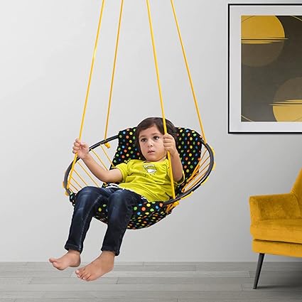 DARKZONE Sling Hanging Chair Swing for Child, Perfect Round Shape Hanging Swing | Baby Swing | New Model Swing | Hammock Swing for Kids | Swing for Indoor/Outdoor|Tree Swing (Black Yellow)