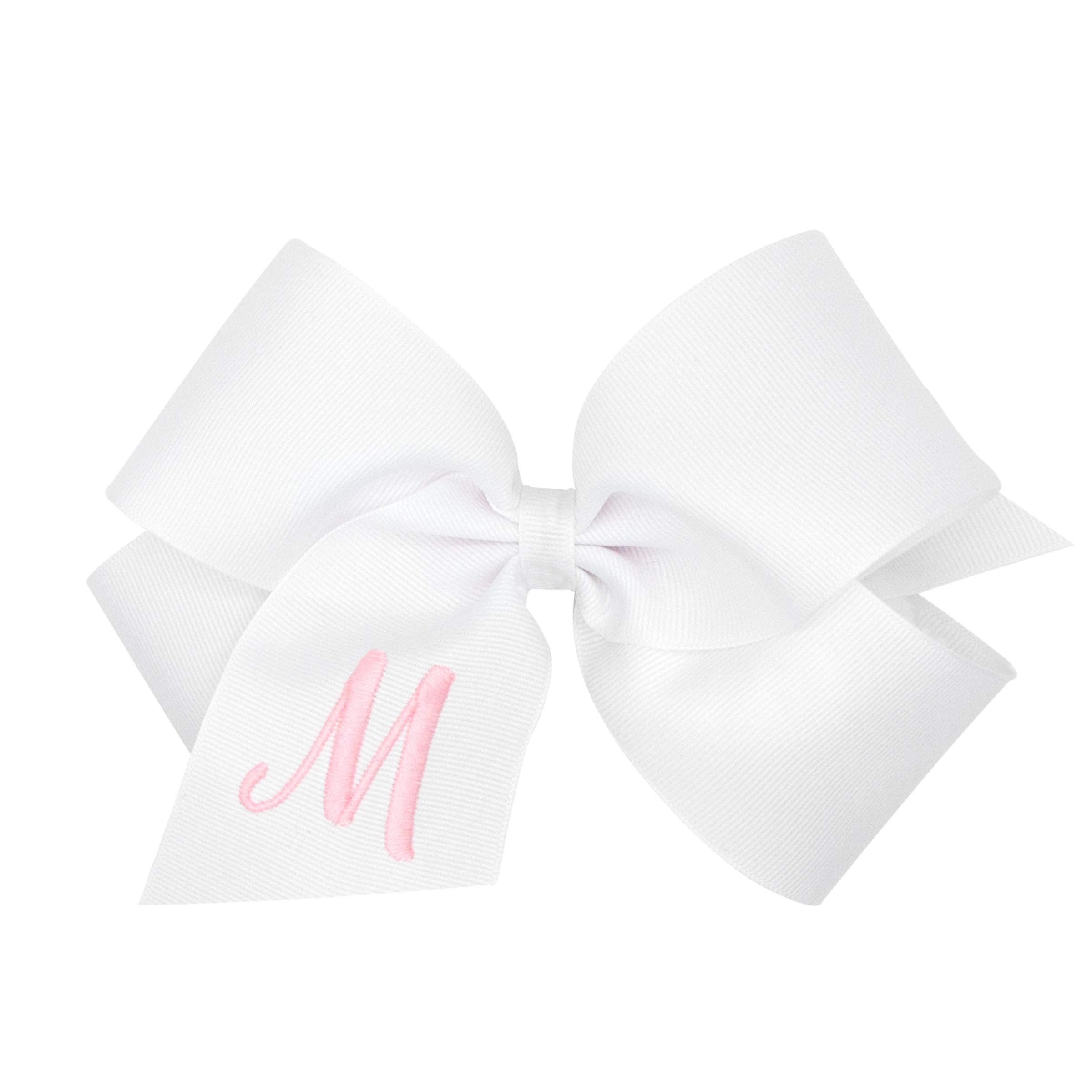 Wee Ones Girls' Initial It Monogram Hair Bows on a WeeStay No Slip Hair Clip, For All Ages and Hair Types, White Bow, King Size, Letter M