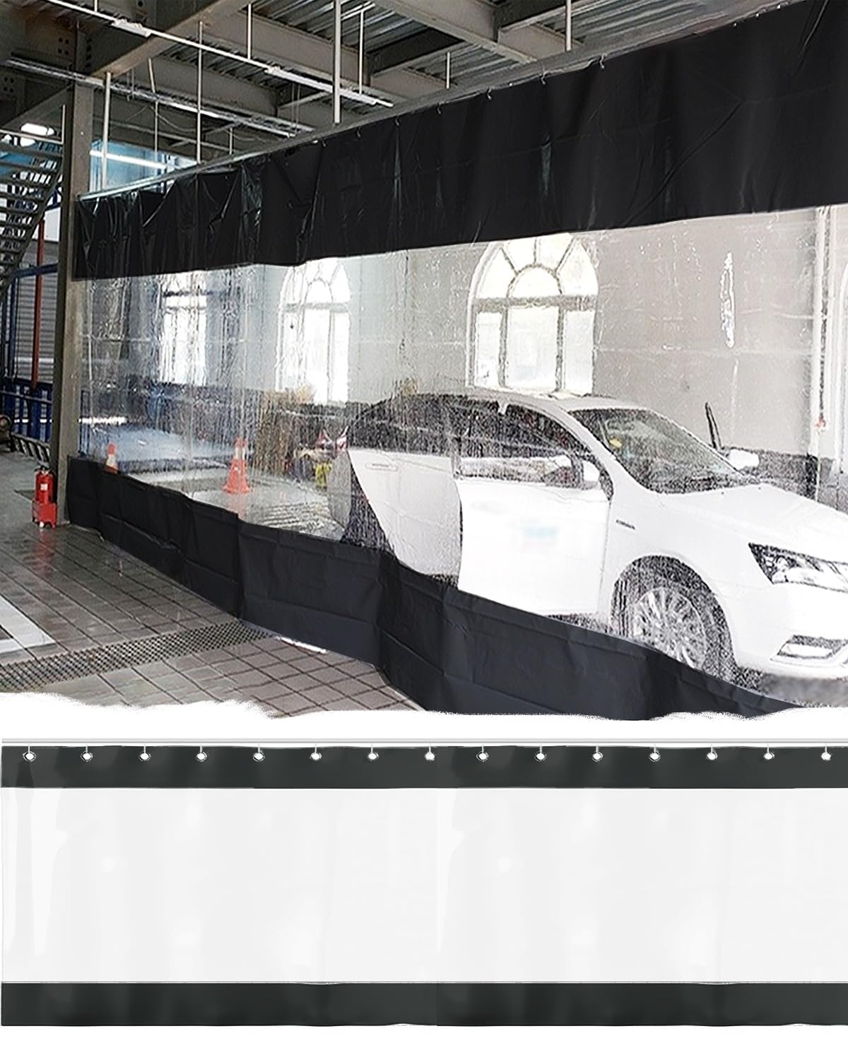 Industrial Wash Bay Curtains, Car Wash Garage PVC Divider Curtain With Track, Vinyl Space Partition Wall, Multiple Sizes(W2.5xH2.2m/8x7ft)