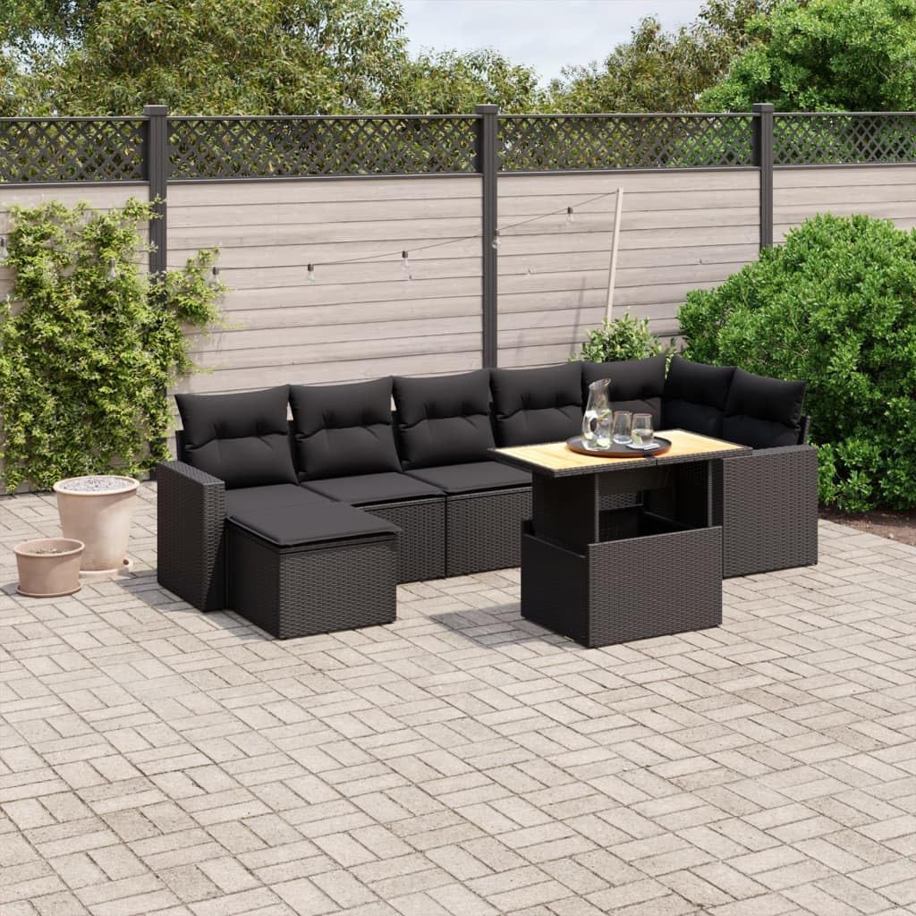LAPOOH Set Divani da Giardino con Cuscini 8 pz Nero in Polyrattan,Set Divani da Giardino,Divanetti da Esterno,Divani da Esterno Giardino,Set di Mobili da Giardino-3271419