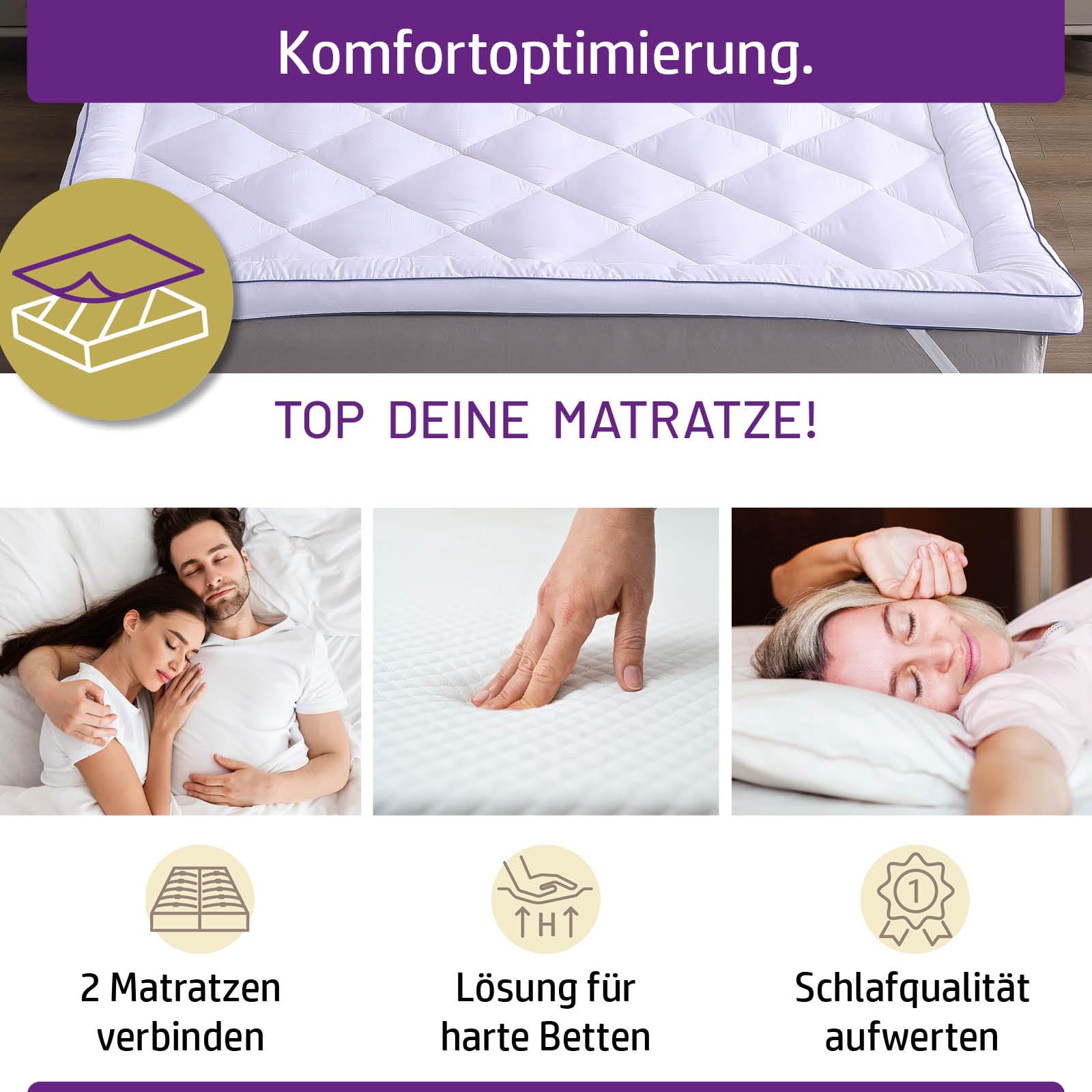 Matratzen Topper Jacquard | 7 Größen | 80x200cm - 180x200cm | 7cm Dicker Matratzentopper | Beste Luftzirkulation temperaturregulierend Maschinenwaschbar | Öko-Tex | Boxspringbett | 180x200cm
