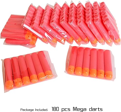 Miniatura 6 de Iififun Mega Dart - Paquete de recambio de 180 piezas compatible con Nerf N-Strike Mega Series Blasters, color rojo