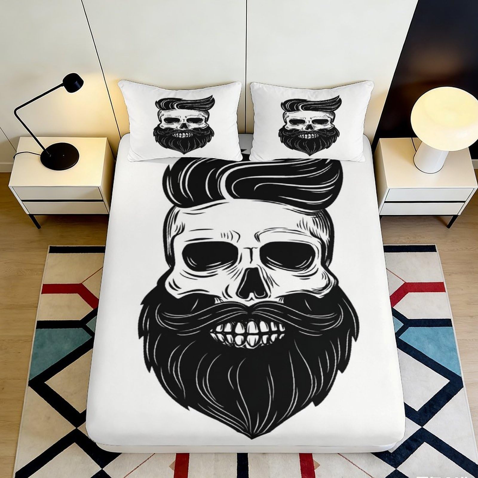 Uxinyoume Style-9 3D Printed Skull Beard Fitted Sheet Microfiber Soft Decor Gothic Style Bed Cover For Bedroom Guest Room 90X200x25cm